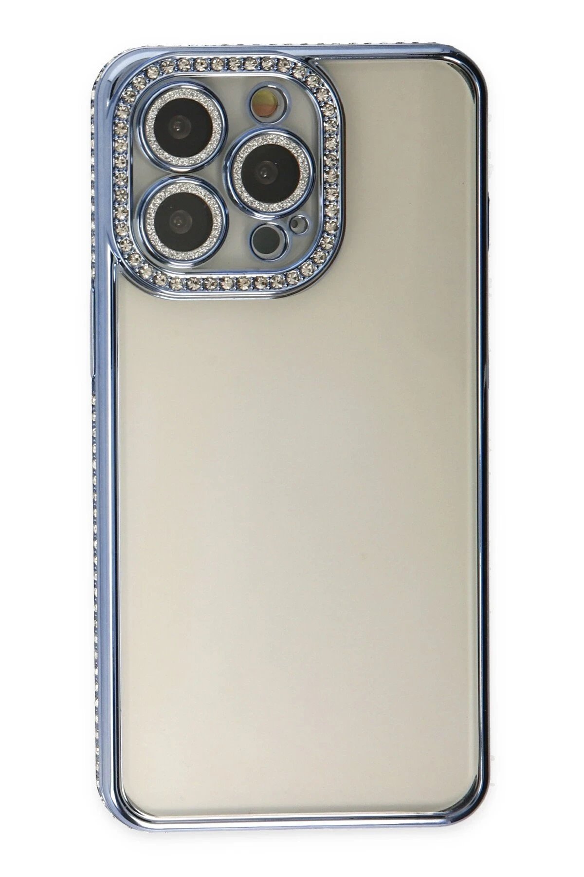 Newface iPhone 14 Pro Kılıf Joke Taşlı Silikon - Mavi