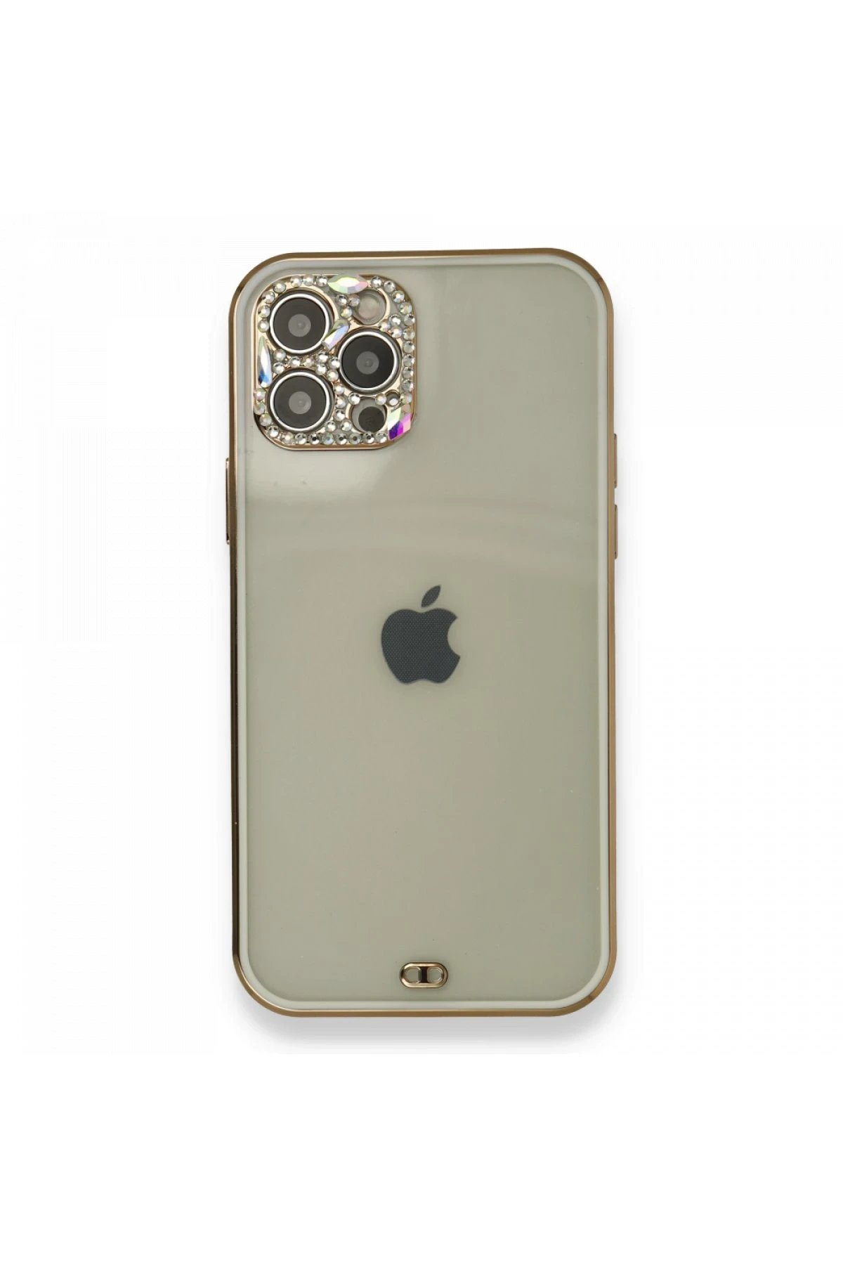 Newface iPhone 12 Pro Kılıf Liva Taşlı Silikon - Beyaz