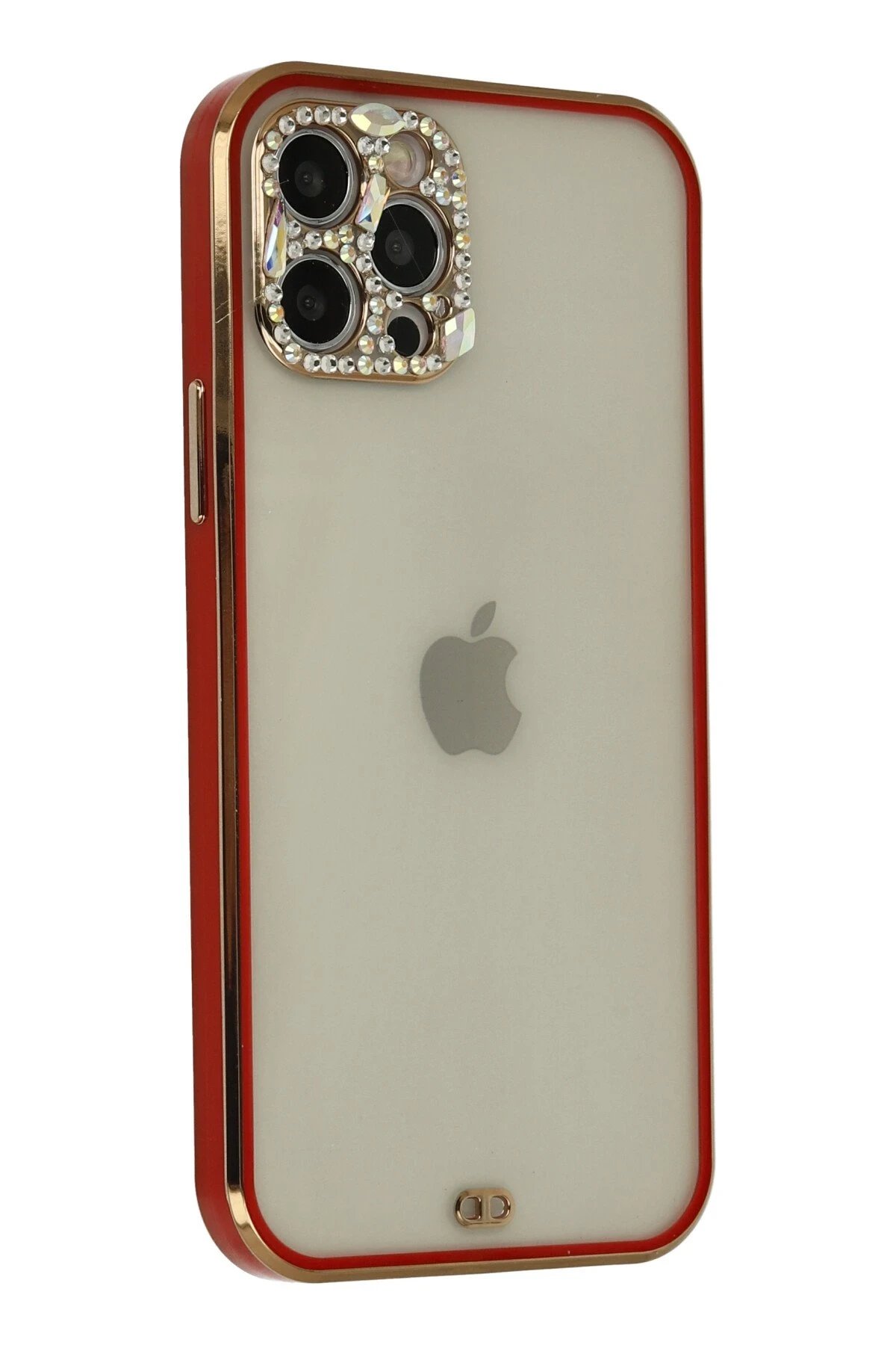 Newface iPhone 12 Pro Max Kılıf Liva Taşlı Silikon - Kırmızı