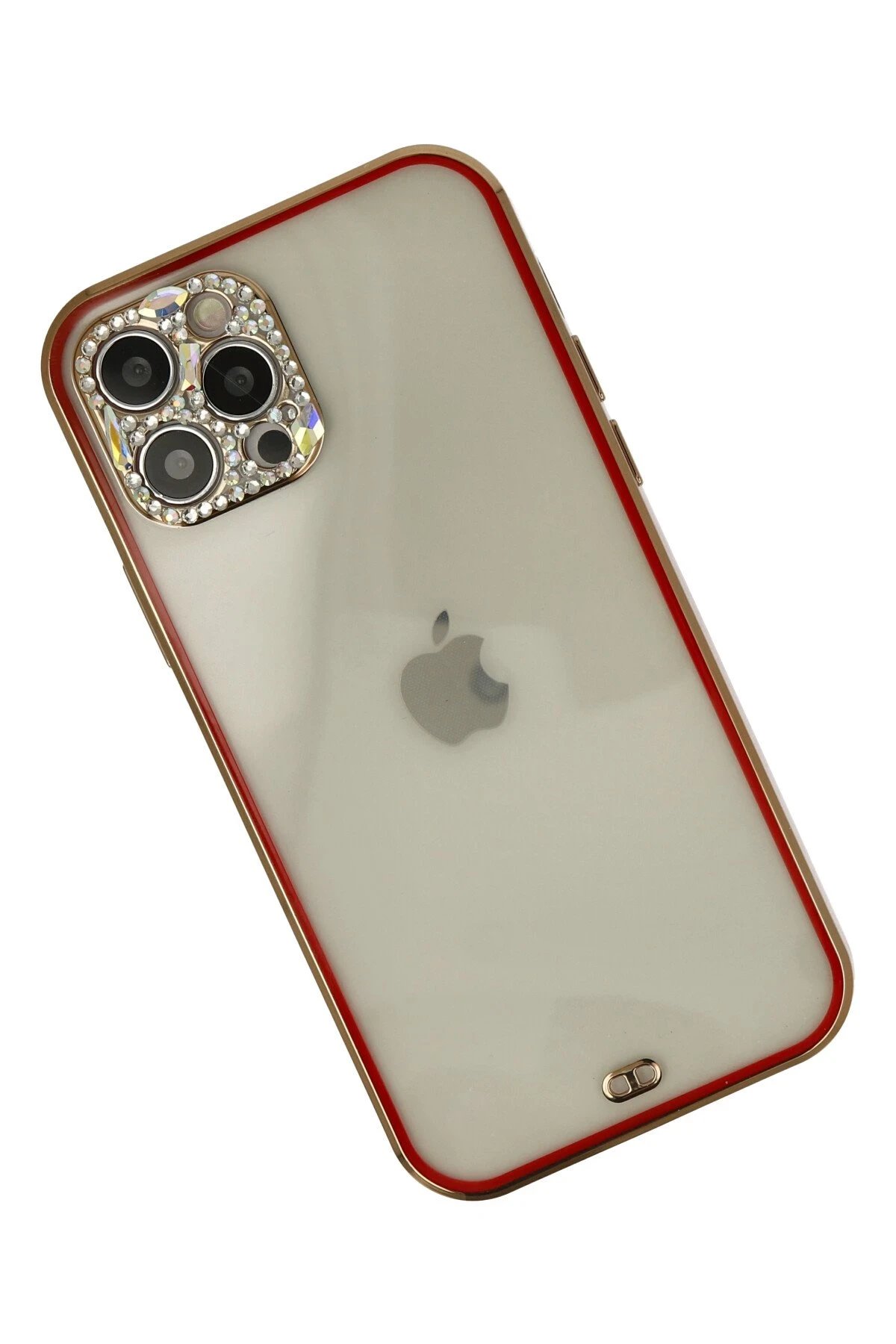 Newface iPhone 12 Pro Max Kılıf Liva Taşlı Silikon - Kırmızı