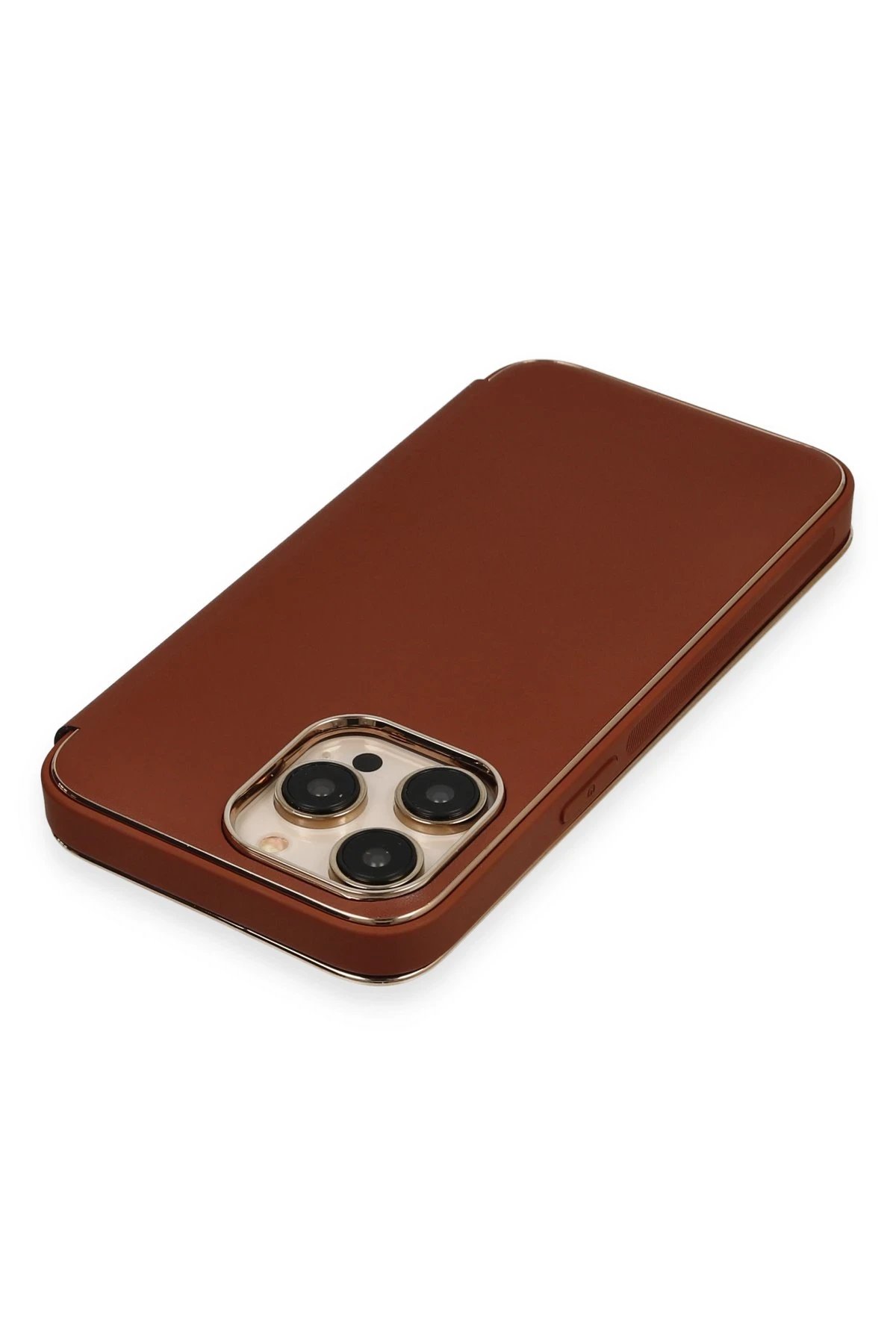 Newface iPhone 13 Pro Max Kılıf Dolpin Kapaklı - Kahverengi