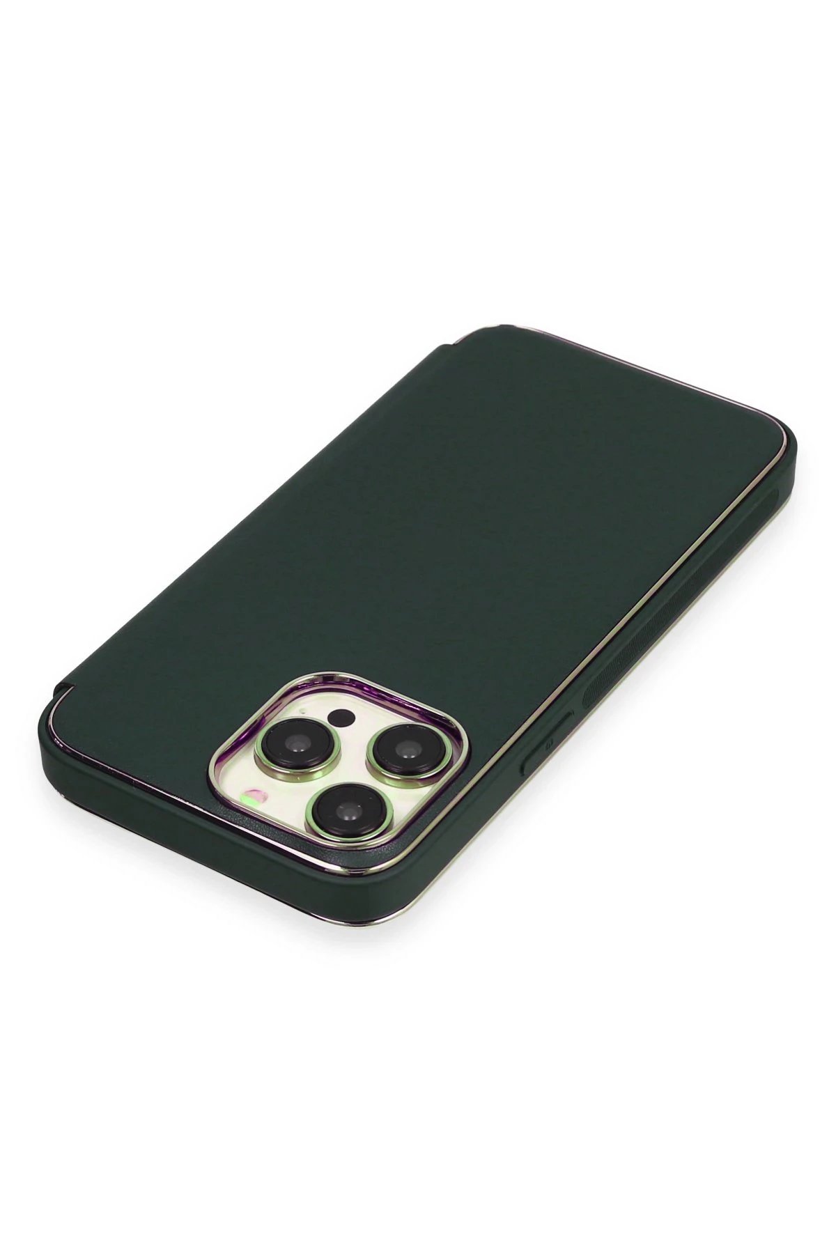 Newface iPhone 13 Pro Max Kılıf Dolpin Kapaklı - Koyu Yeşil