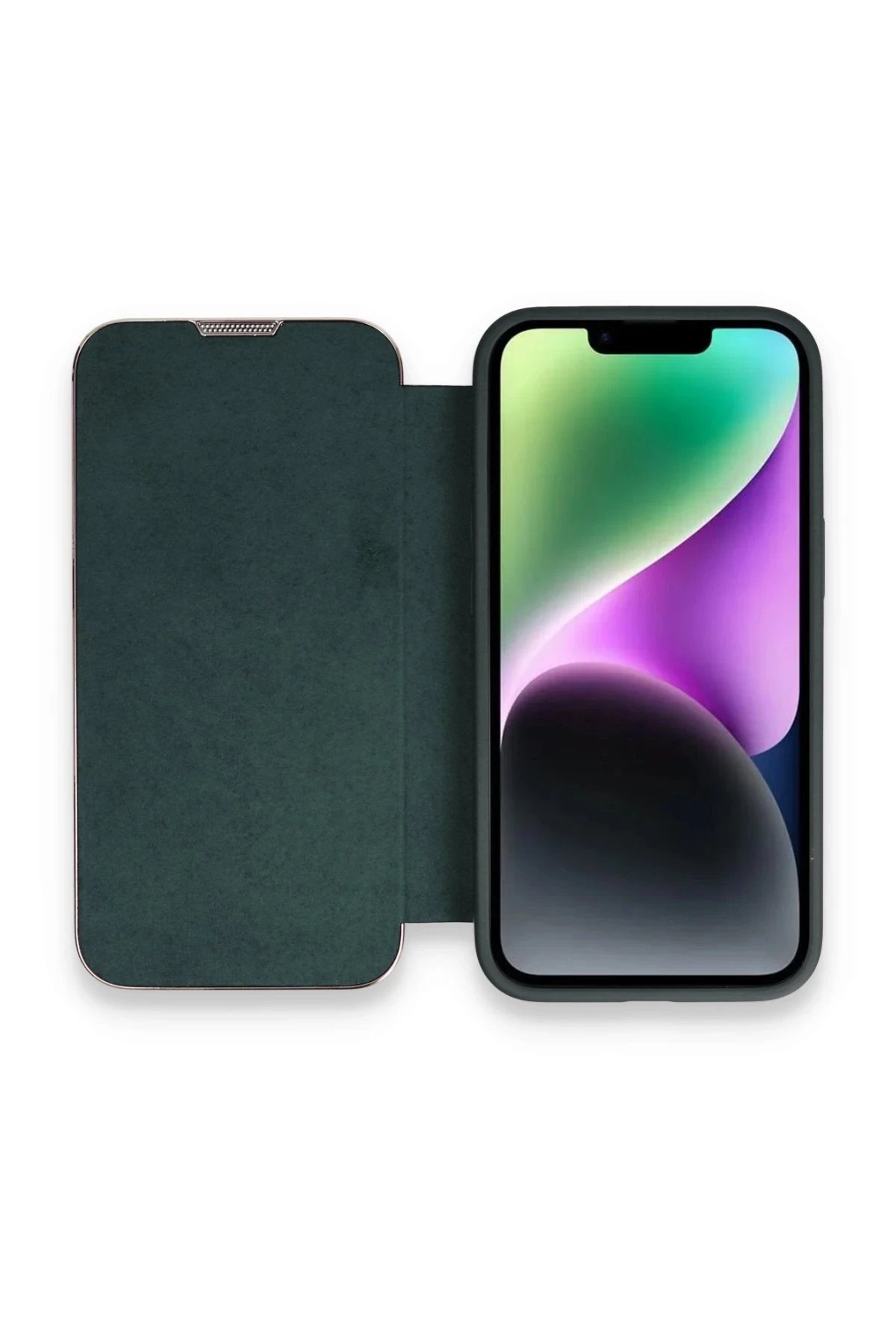 Newface iPhone 13 Pro Kılıf Dolpin Kapaklı - Koyu Yeşil