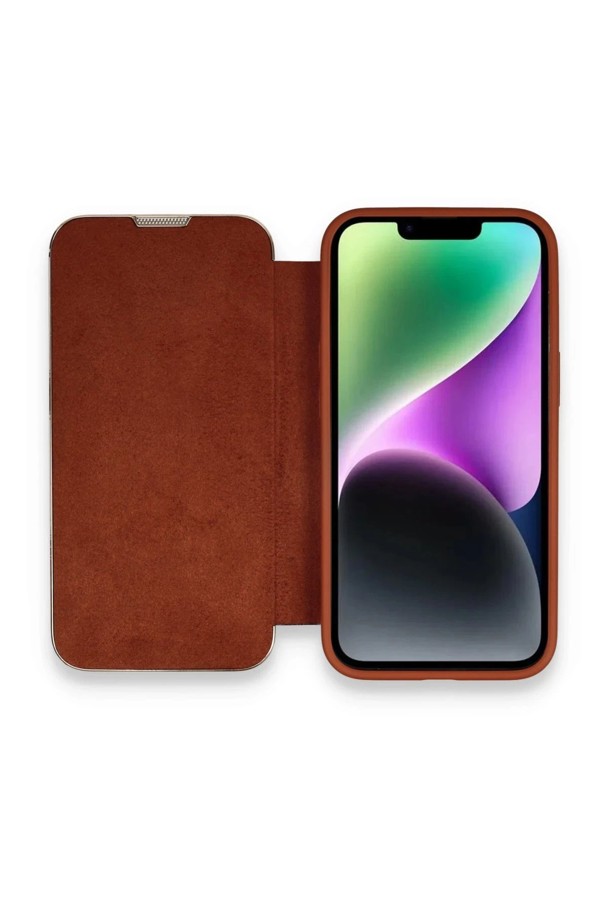 Newface iPhone 14 Pro Kılıf Dolpin Kapaklı - Kahverengi