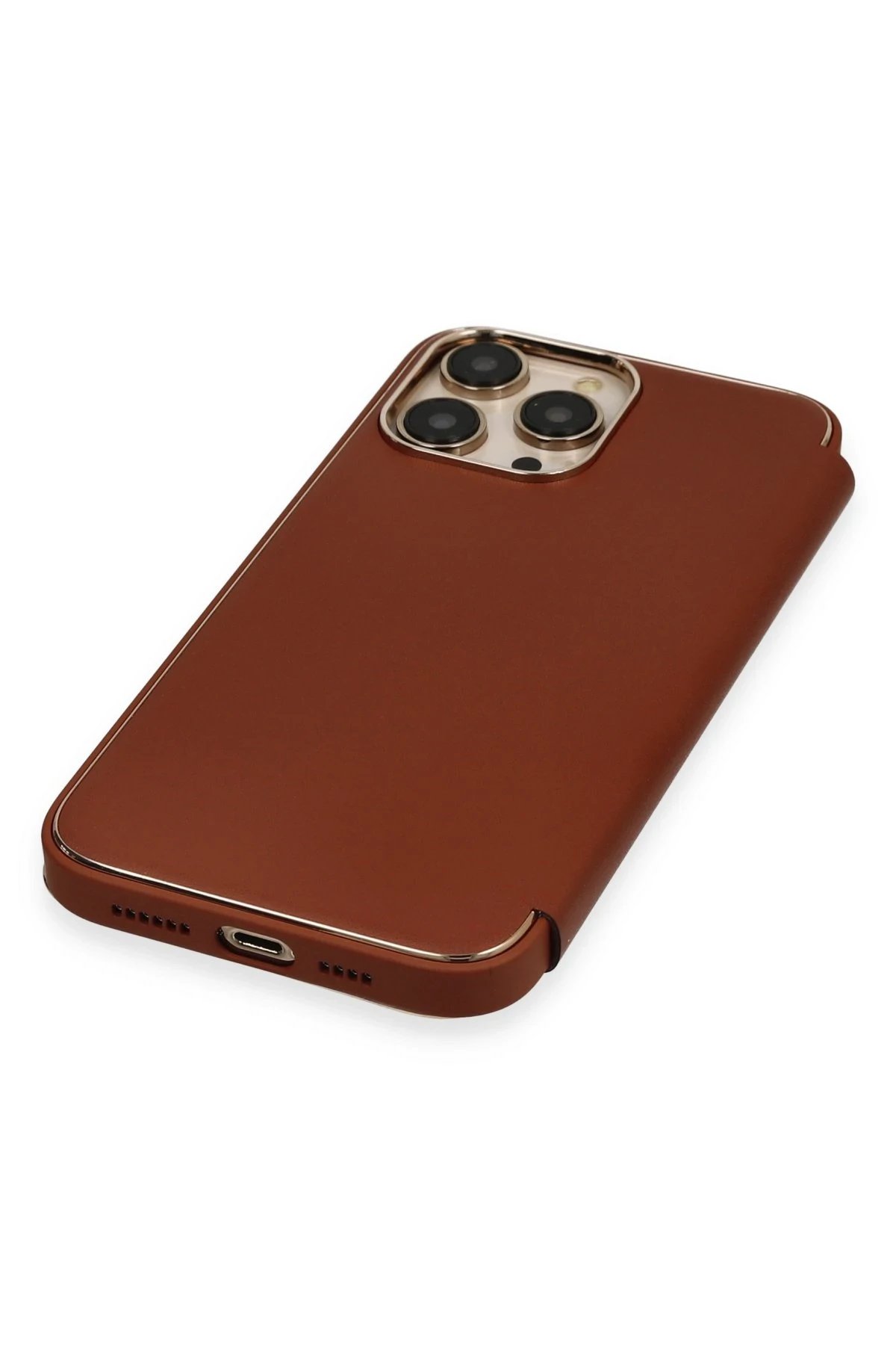 Newface iPhone 14 Pro Kılıf Dolpin Kapaklı - Kahverengi