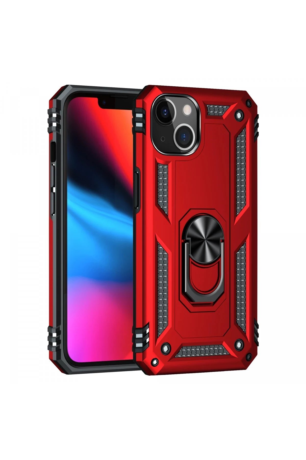 Newface iPhone 13 Kılıf Sofya Yüzüklü Silikon Kapak - Kırmızı