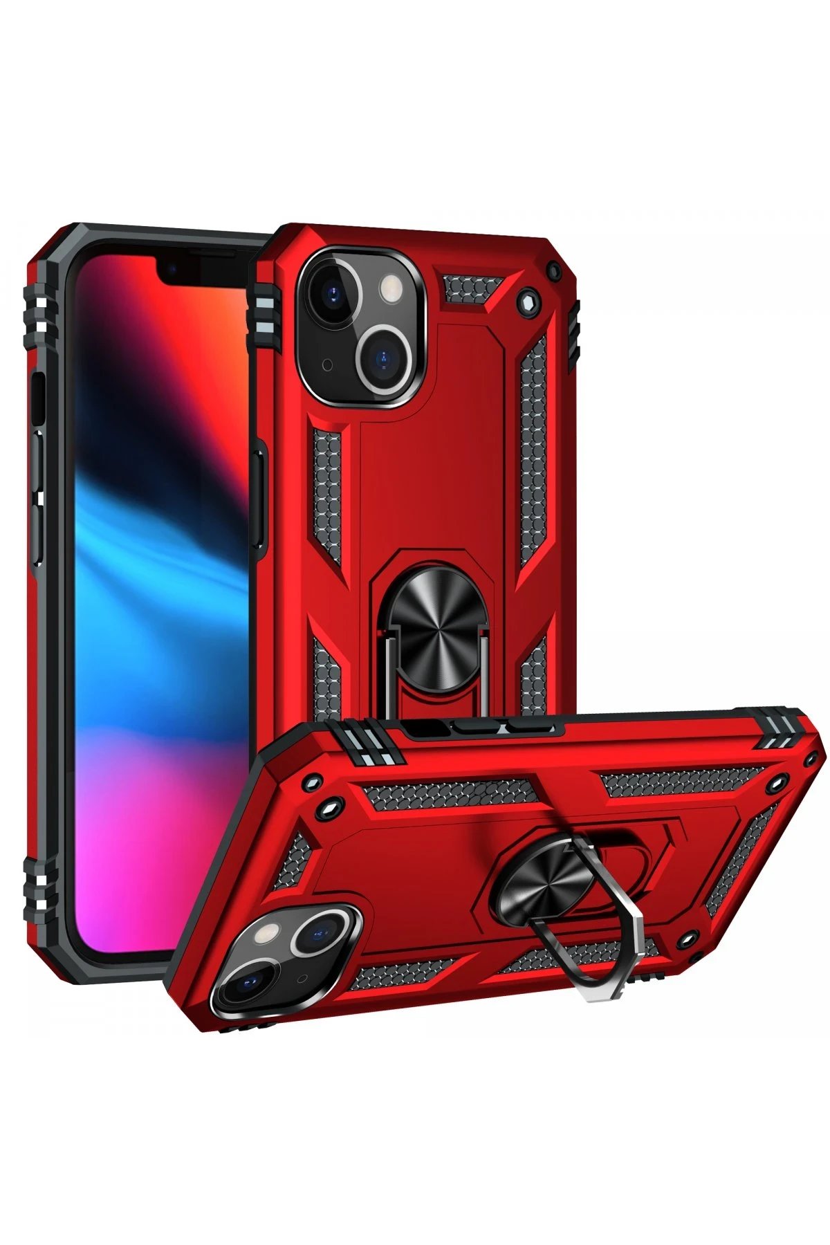 Newface iPhone 13 Kılıf Sofya Yüzüklü Silikon Kapak - Kırmızı