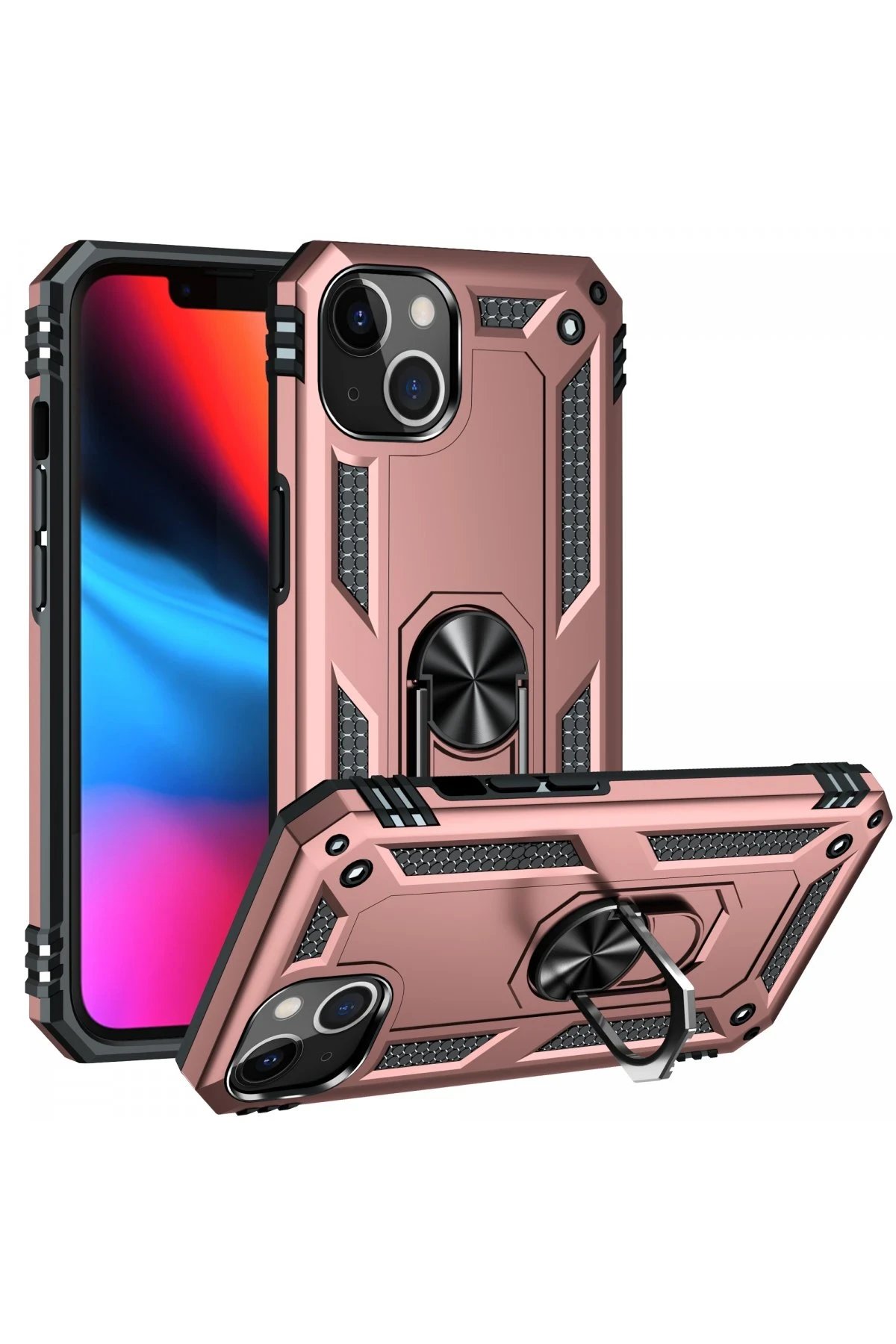 Newface iPhone 13 Kılıf Sofya Yüzüklü Silikon Kapak - Rose