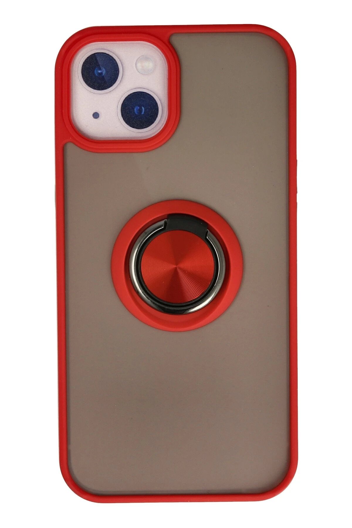 Newface iPhone 13 Kılıf Montreal Yüzüklü Silikon Kapak - Kırmızı