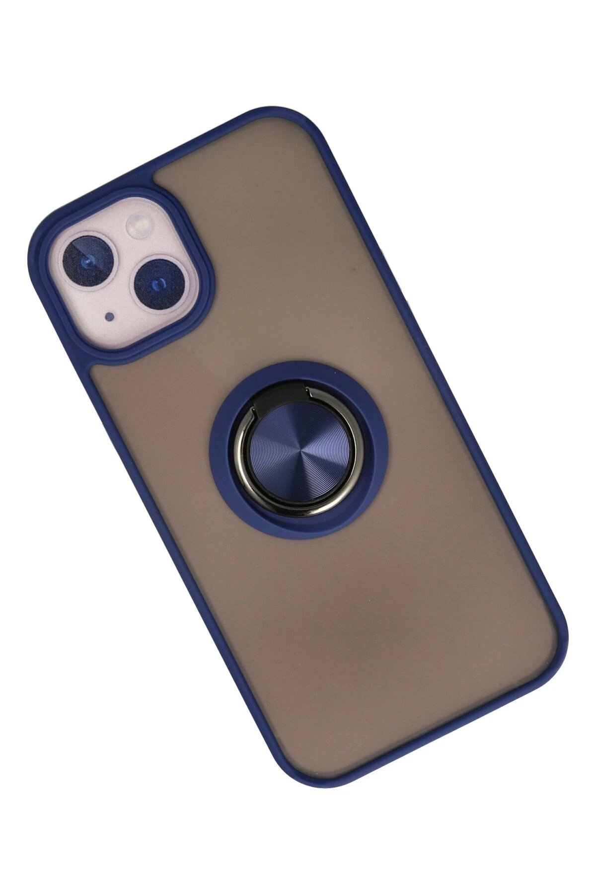 Newface iPhone 13 Kılıf Montreal Yüzüklü Silikon Kapak - Lacivert