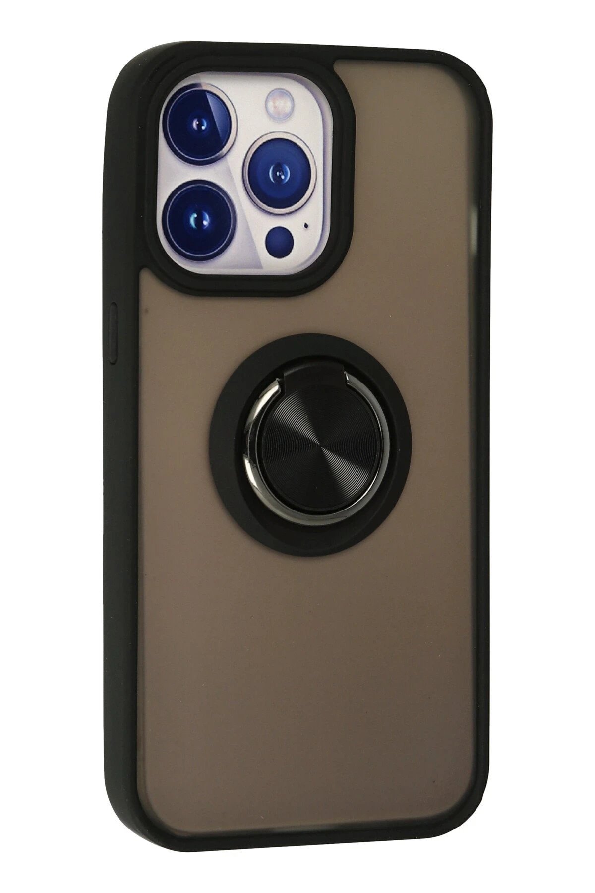 Newface iPhone 13 Pro Kılıf Montreal Yüzüklü Silikon Kapak - Siyah