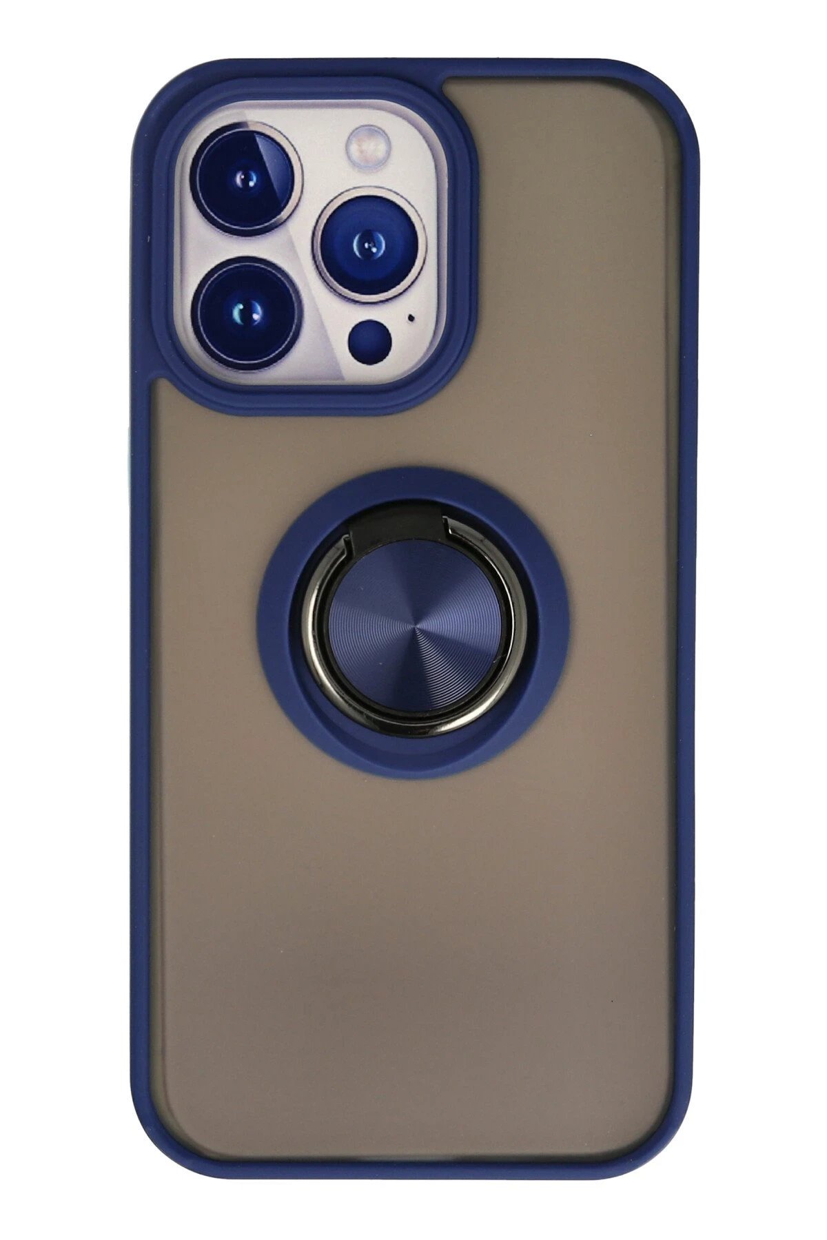 Newface iPhone 13 Pro Kılıf Montreal Yüzüklü Silikon Kapak - Lacivert