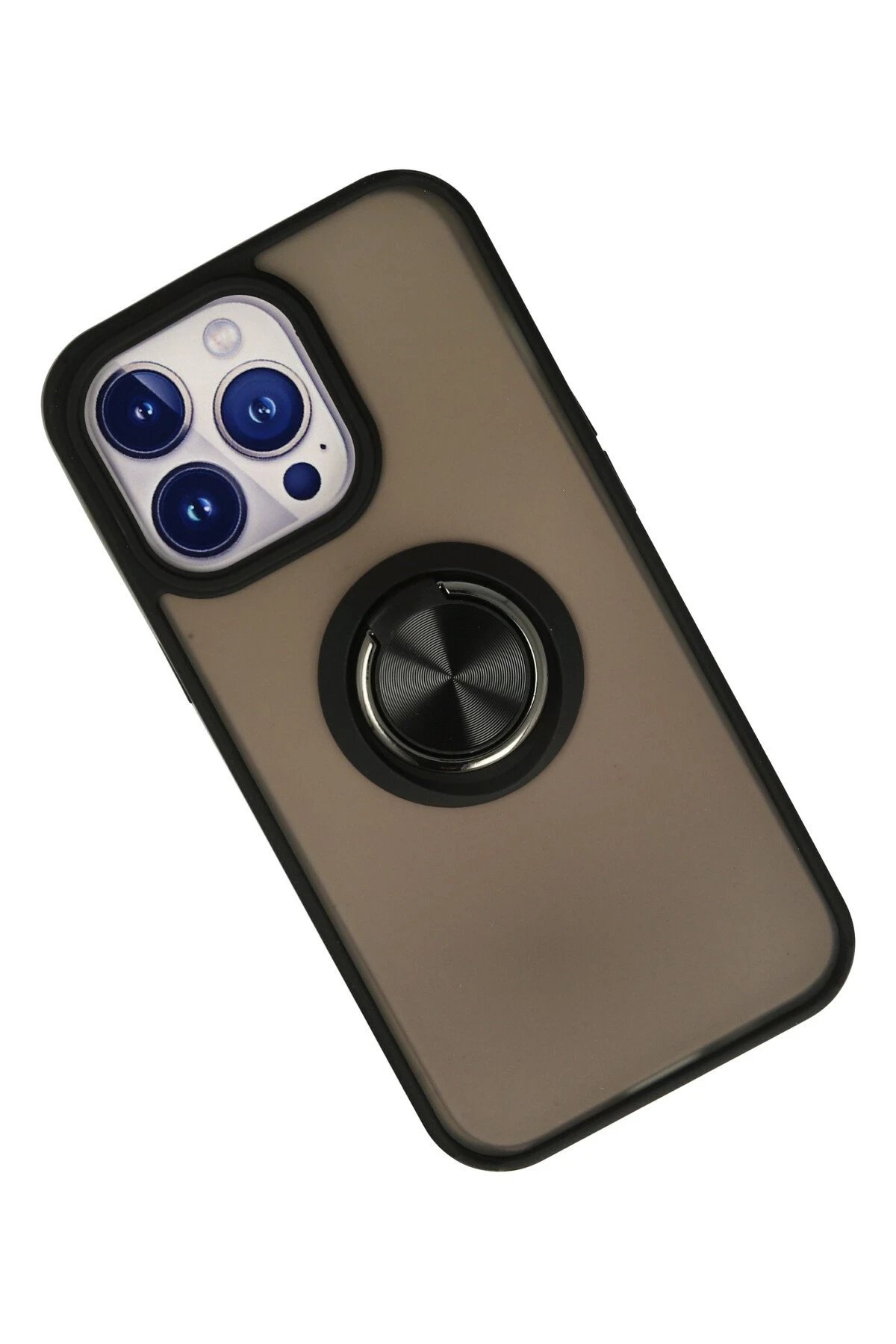 Newface iPhone 13 Pro Max Kılıf Montreal Yüzüklü Silikon Kapak - Siyah