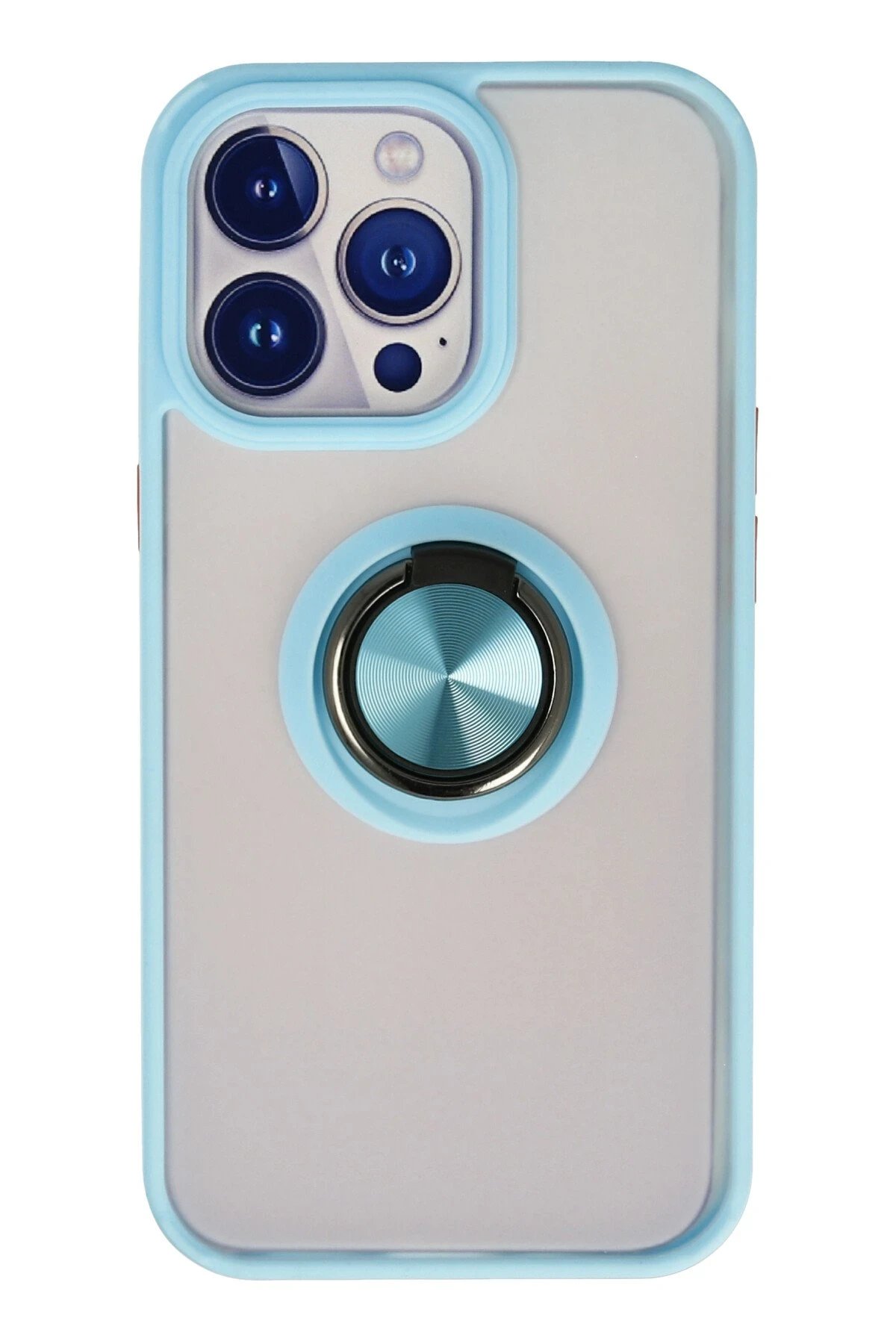 Newface iPhone 13 Pro Max Kılıf Montreal Yüzüklü Silikon Kapak - Buz Mavi