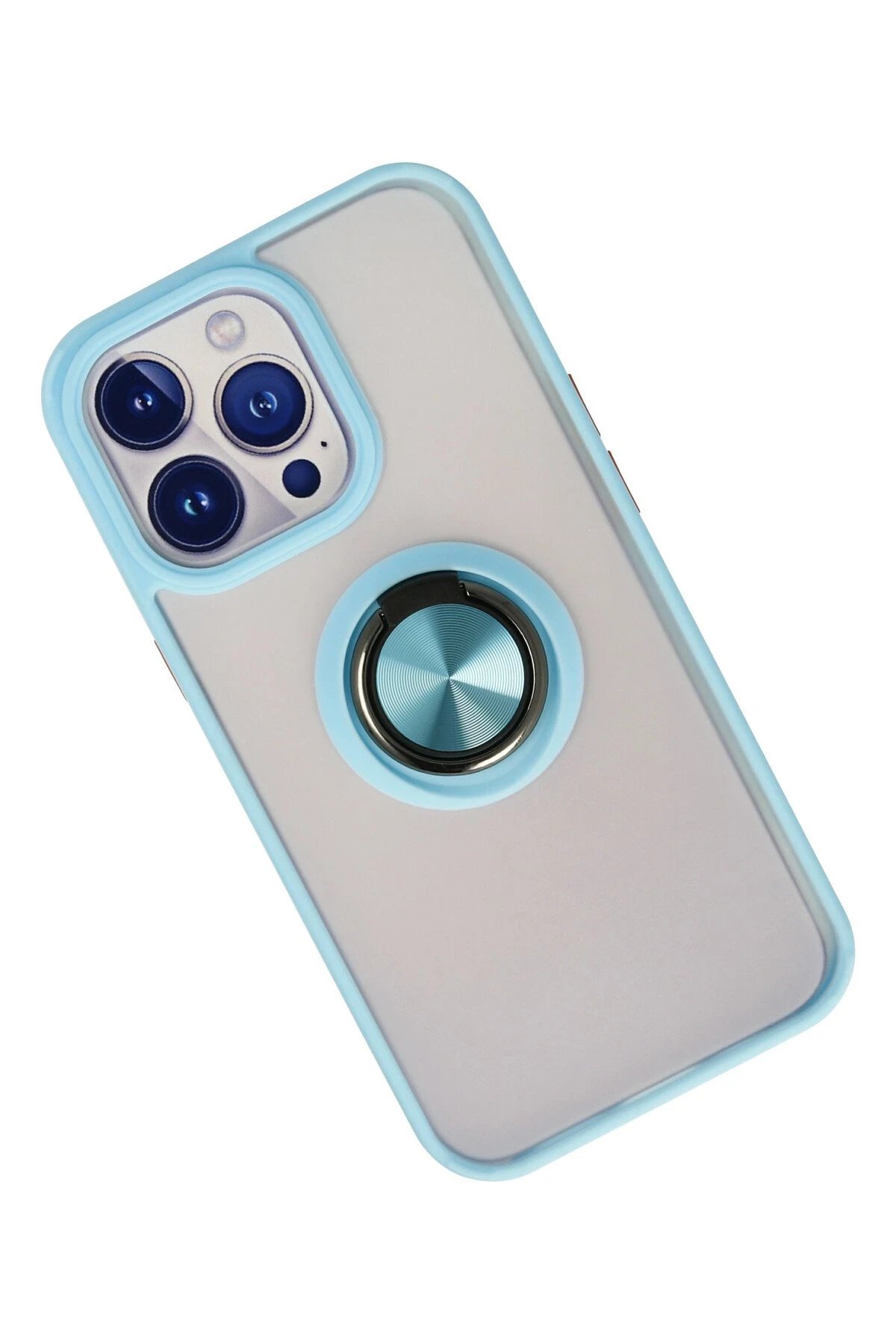 Newface iPhone 13 Pro Max Kılıf Montreal Yüzüklü Silikon Kapak - Buz Mavi