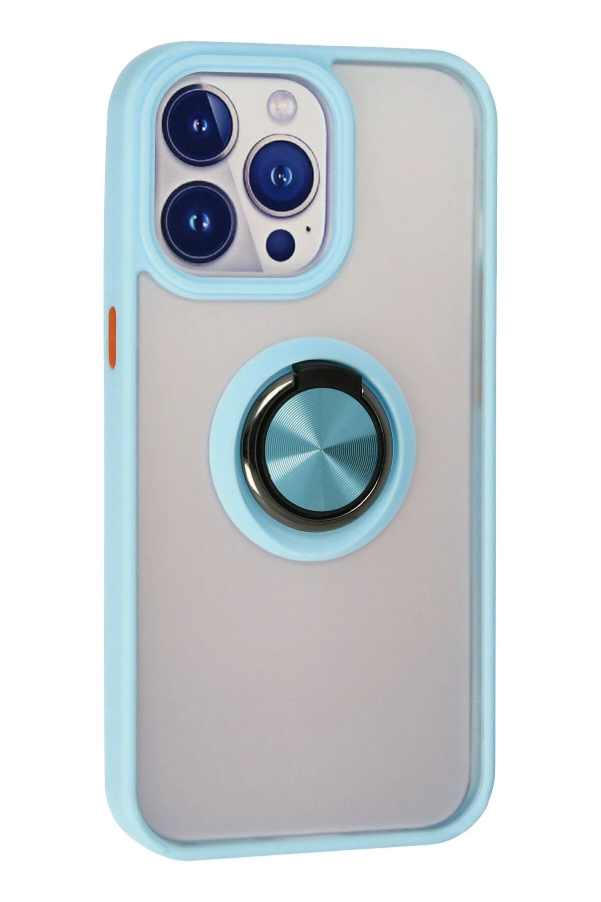 Newface iPhone 13 Pro Max Kılıf Montreal Yüzüklü Silikon Kapak - Buz Mavi