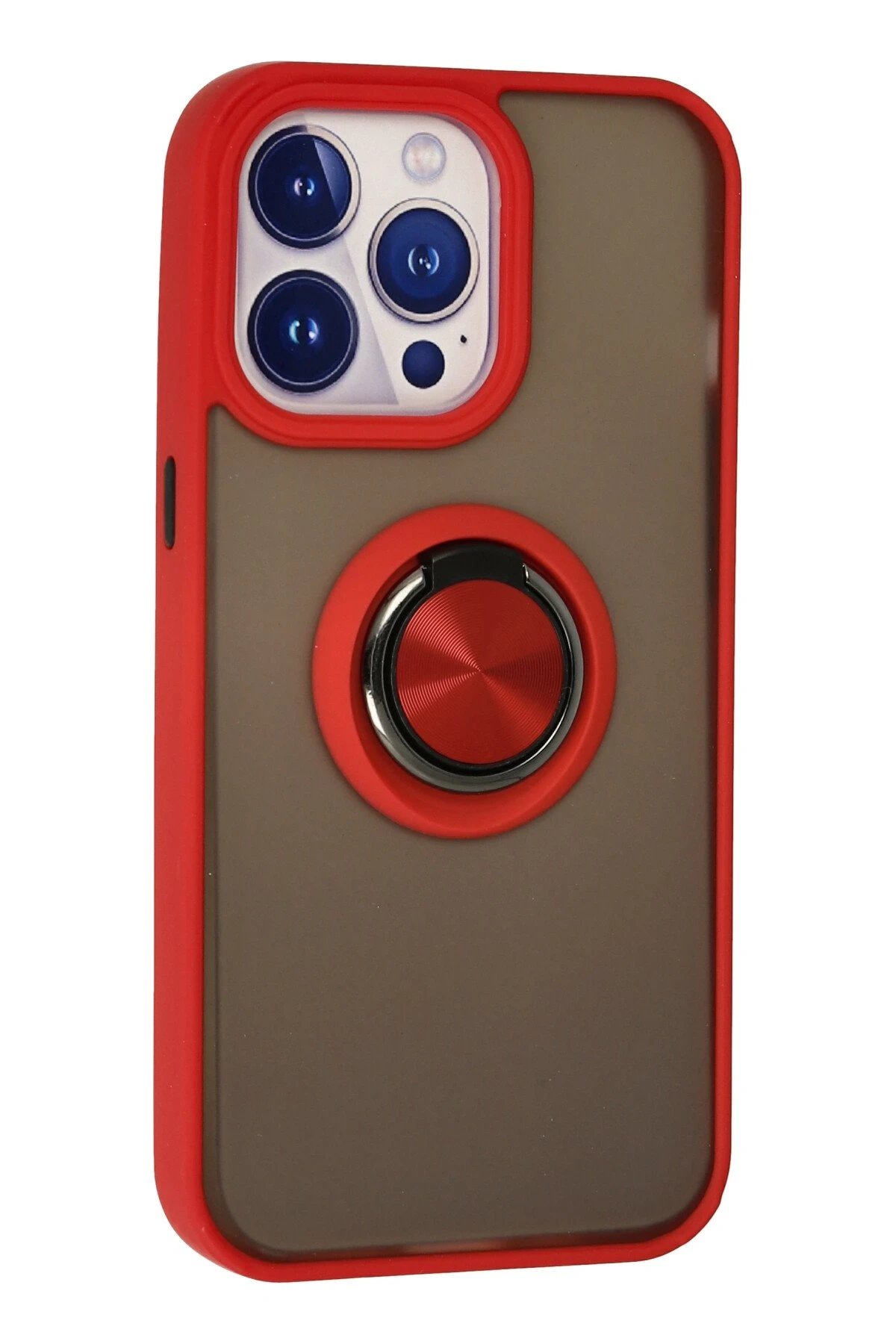 Newface iPhone 13 Pro Max Kılıf Montreal Yüzüklü Silikon Kapak - Kırmızı