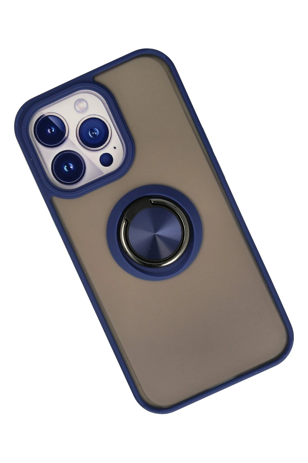 Newface iPhone 13 Pro Max Kılıf Montreal Yüzüklü Silikon Kapak - Lacivert