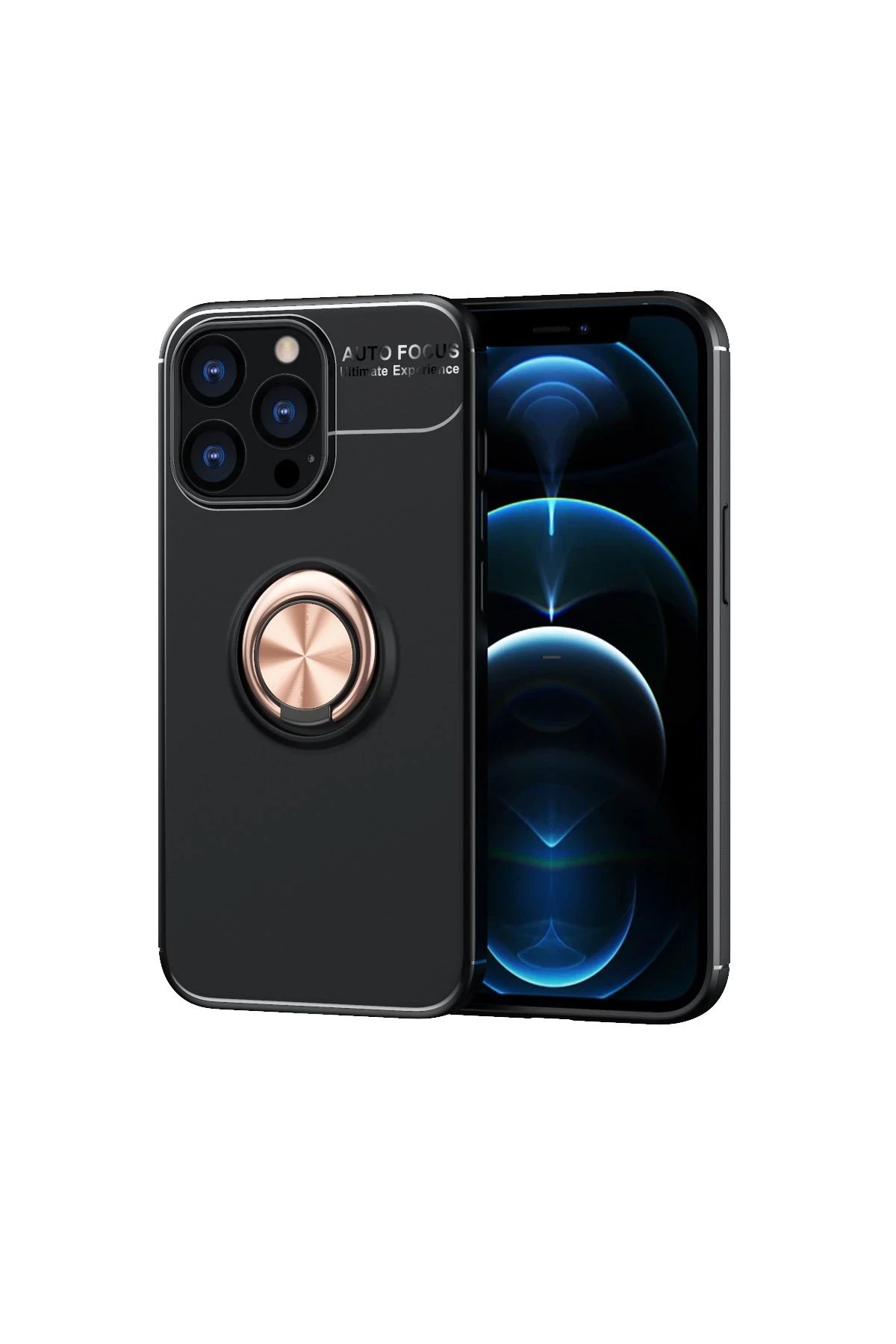 Newface iPhone 13 Pro Max Kılıf Range Yüzüklü Silikon - Siyah-Gold