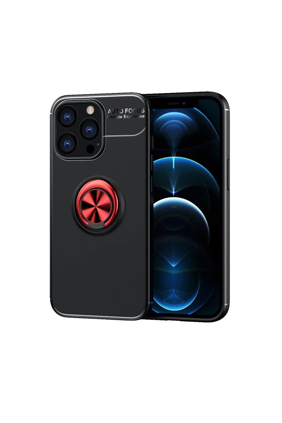 Newface iPhone 13 Pro Kılıf Range Yüzüklü Silikon - Siyah-Kırmızı