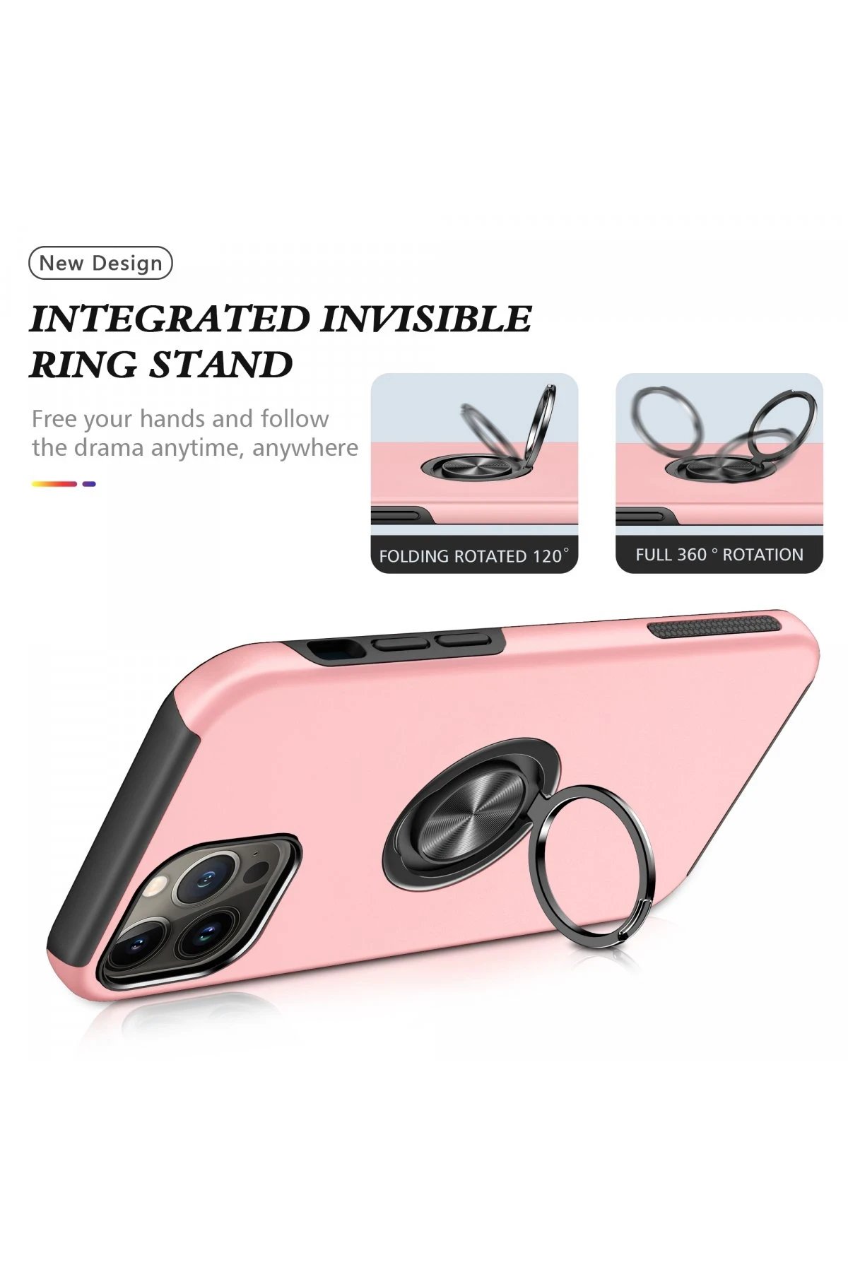 Newface iPhone 13 Pro Kılıf Elit Yüzüklü Kapak - Pembe