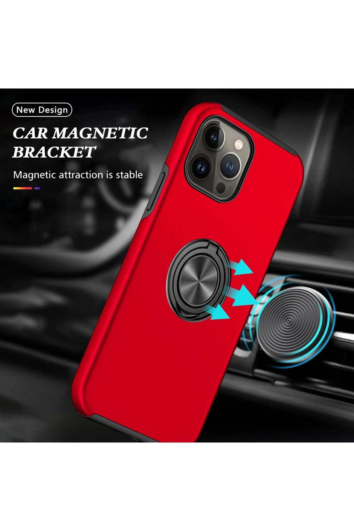 Newface iPhone 13 Pro Kılıf Elit Yüzüklü Kapak - Kırmızı