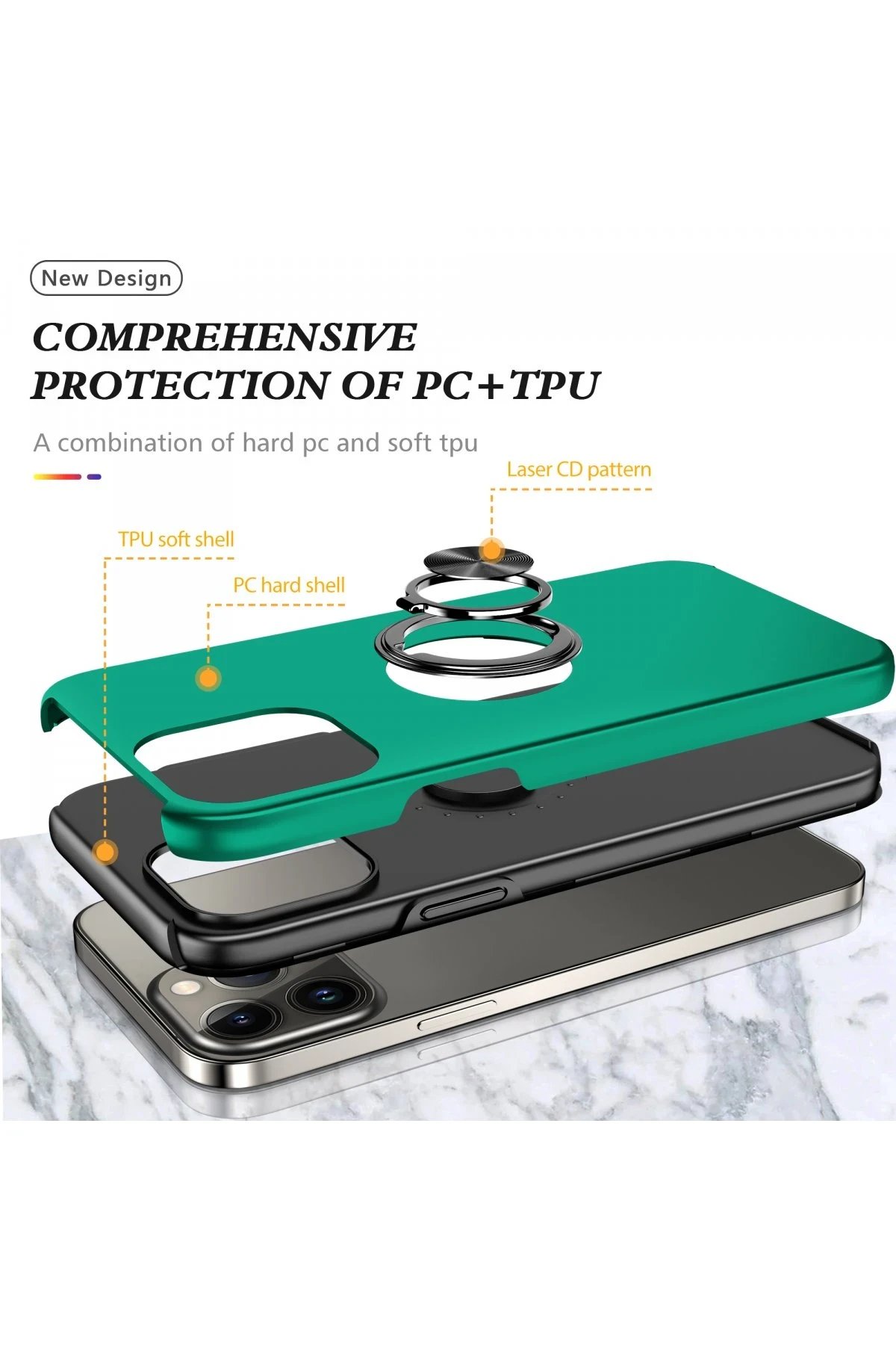 Newface iPhone 13 Pro Kılıf Elit Yüzüklü Kapak - Yeşil