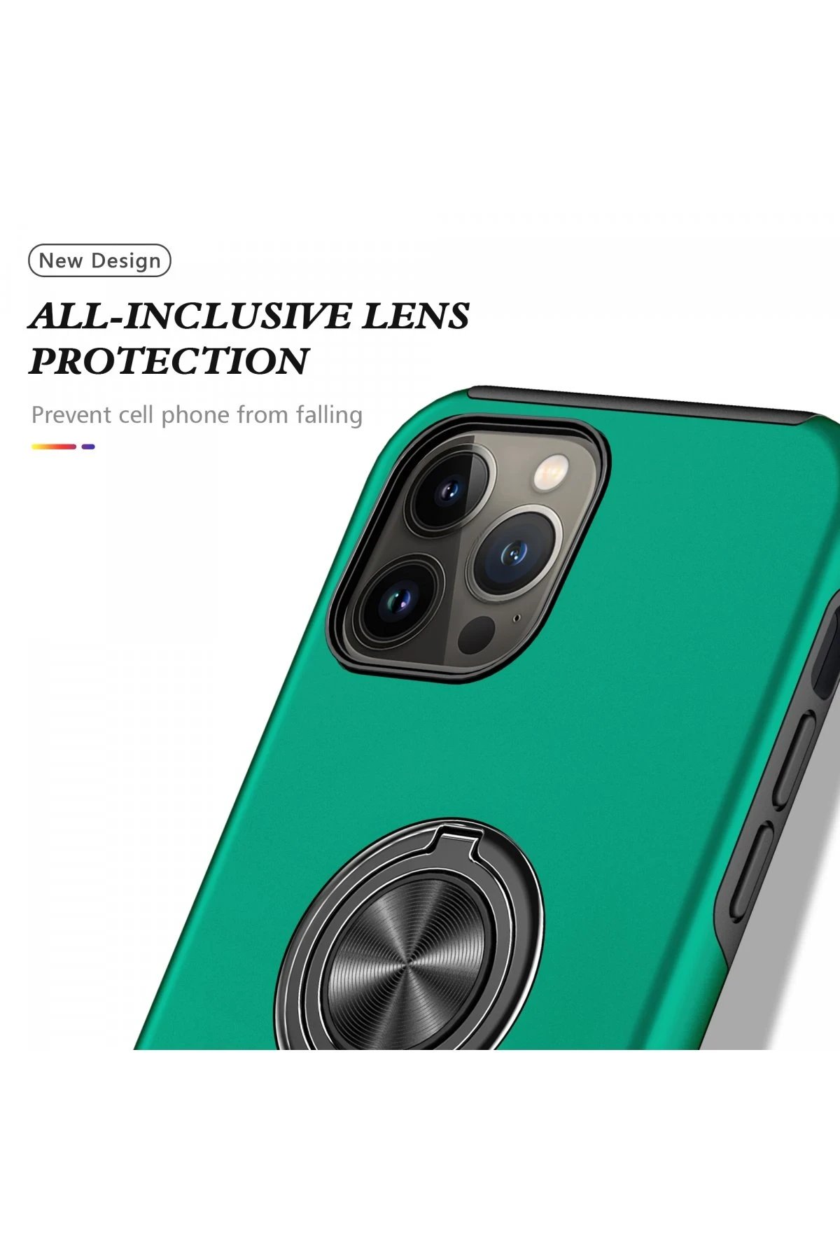 Newface iPhone 13 Pro Kılıf Elit Yüzüklü Kapak - Yeşil