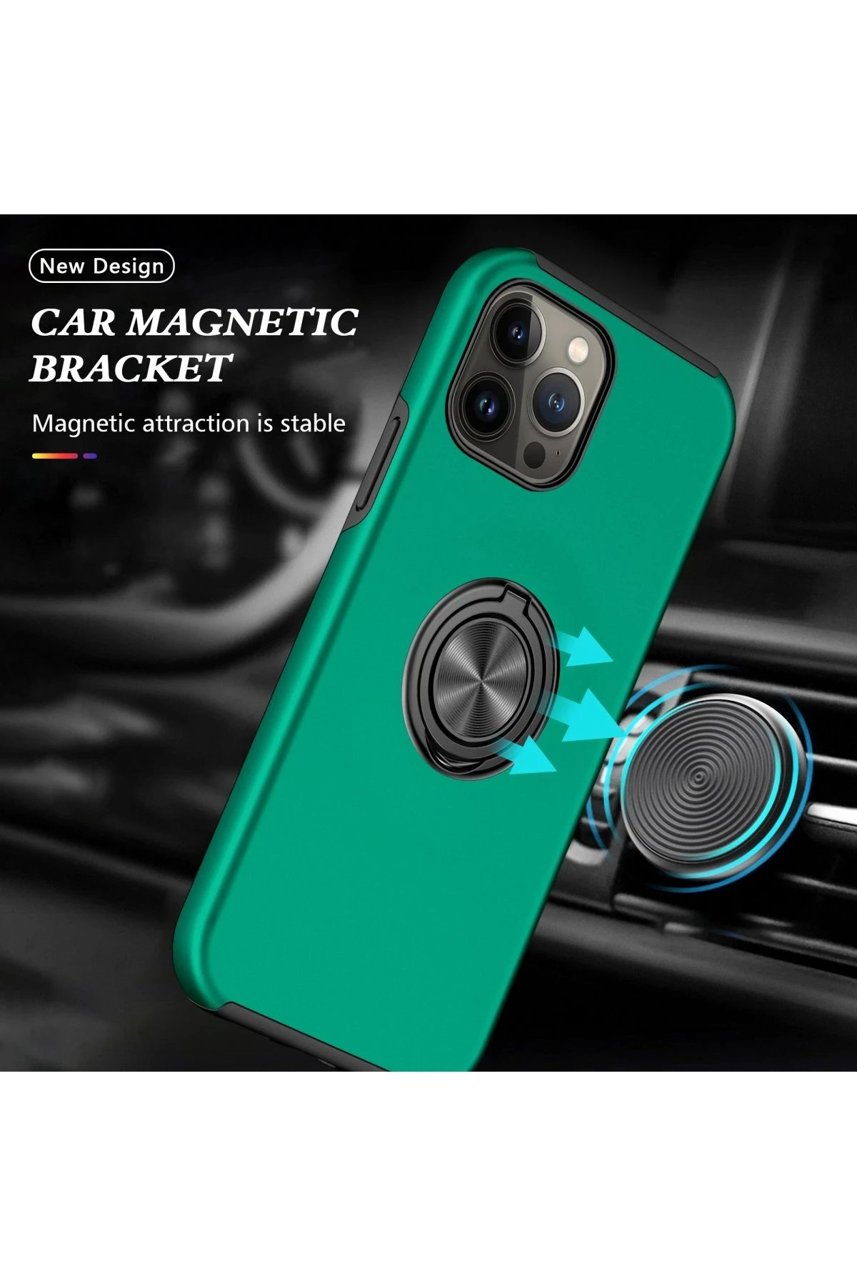 Newface iPhone 13 Pro Kılıf Elit Yüzüklü Kapak - Yeşil