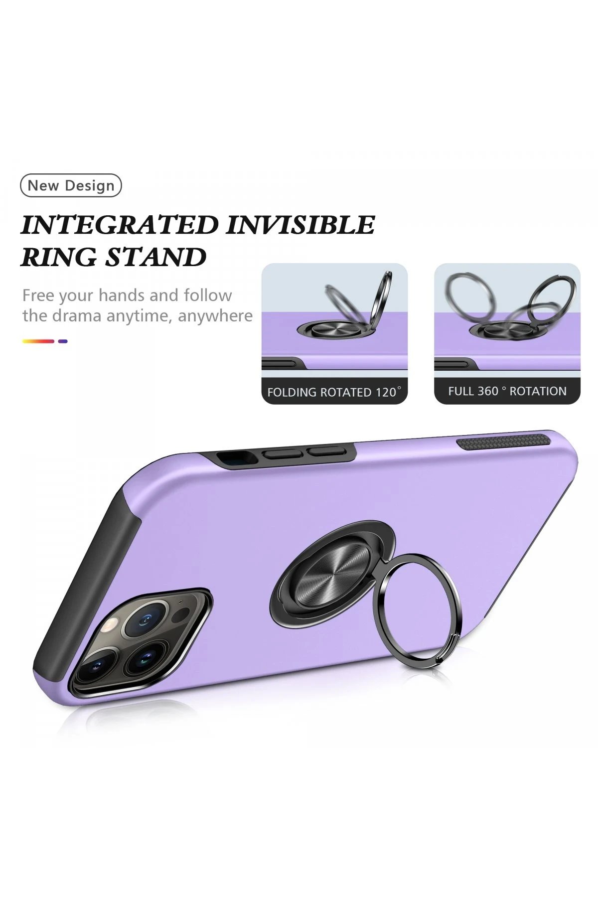 Newface iPhone 13 Pro Kılıf Elit Yüzüklü Kapak - Mor