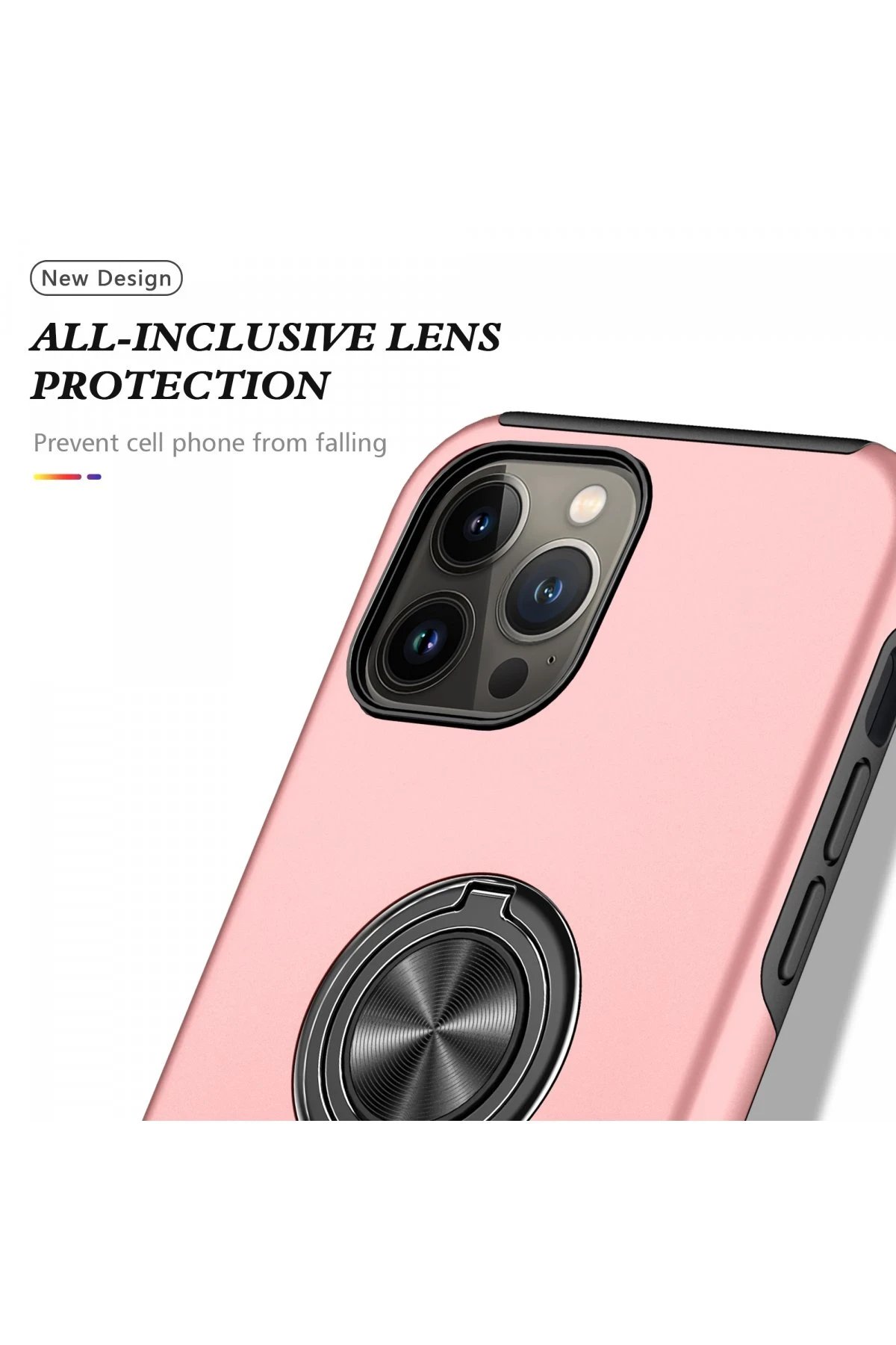 Newface iPhone 13 Pro Max Kılıf Elit Yüzüklü Kapak - Pembe
