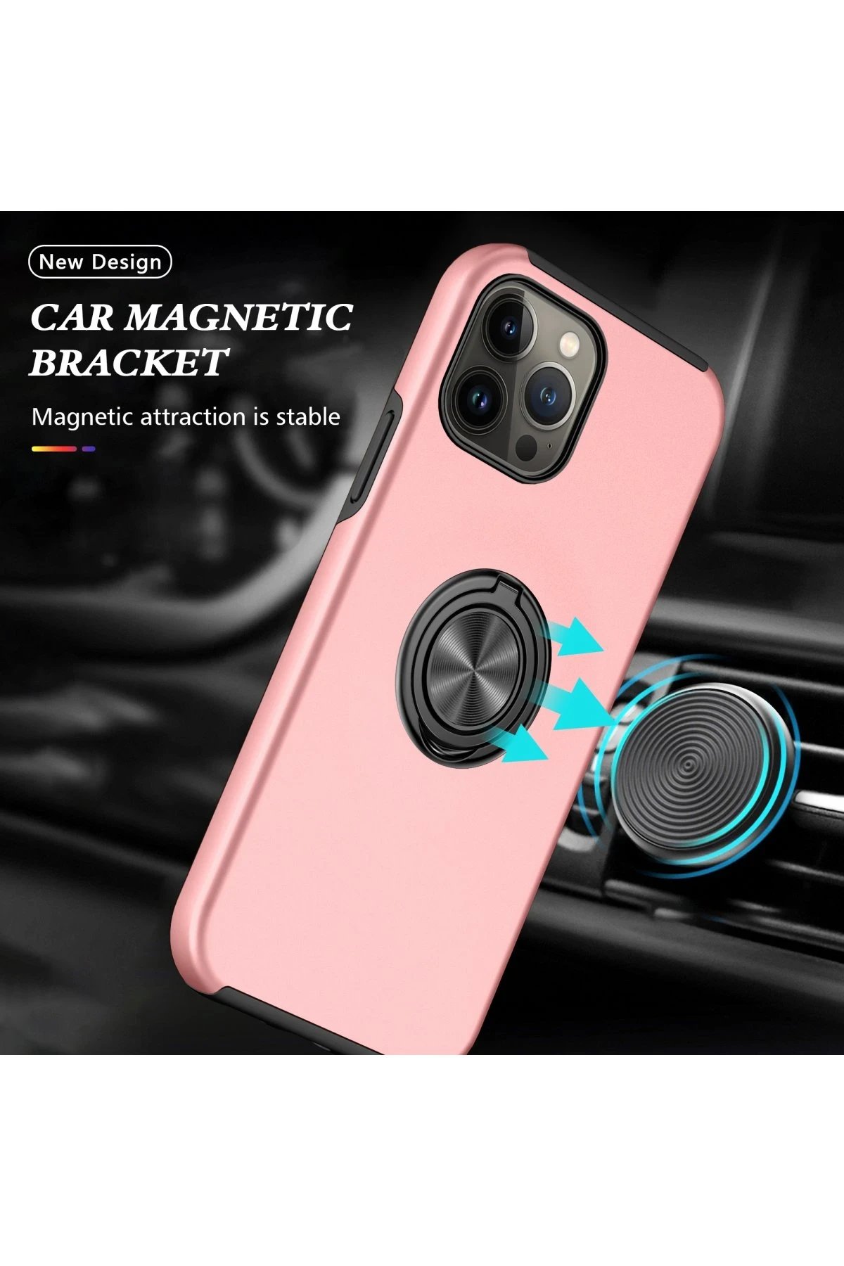 Newface iPhone 13 Pro Max Kılıf Elit Yüzüklü Kapak - Pembe