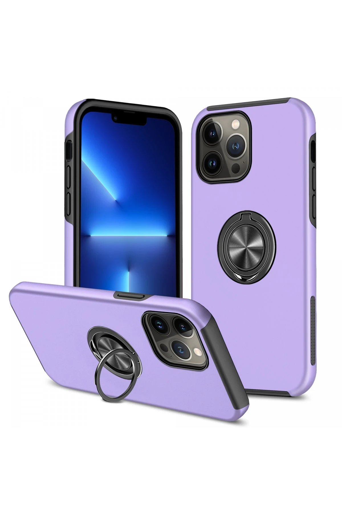 Newface iPhone 13 Pro Max Kılıf Elit Yüzüklü Kapak - Mor