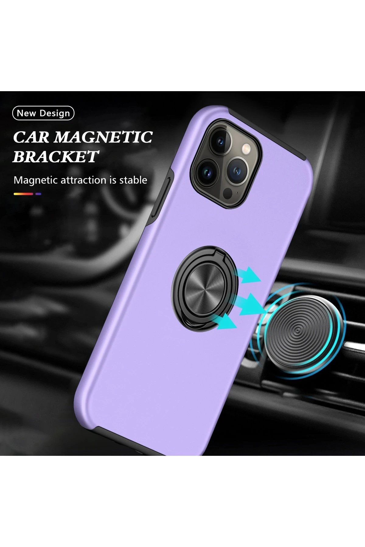 Newface iPhone 13 Pro Max Kılıf Elit Yüzüklü Kapak - Mor