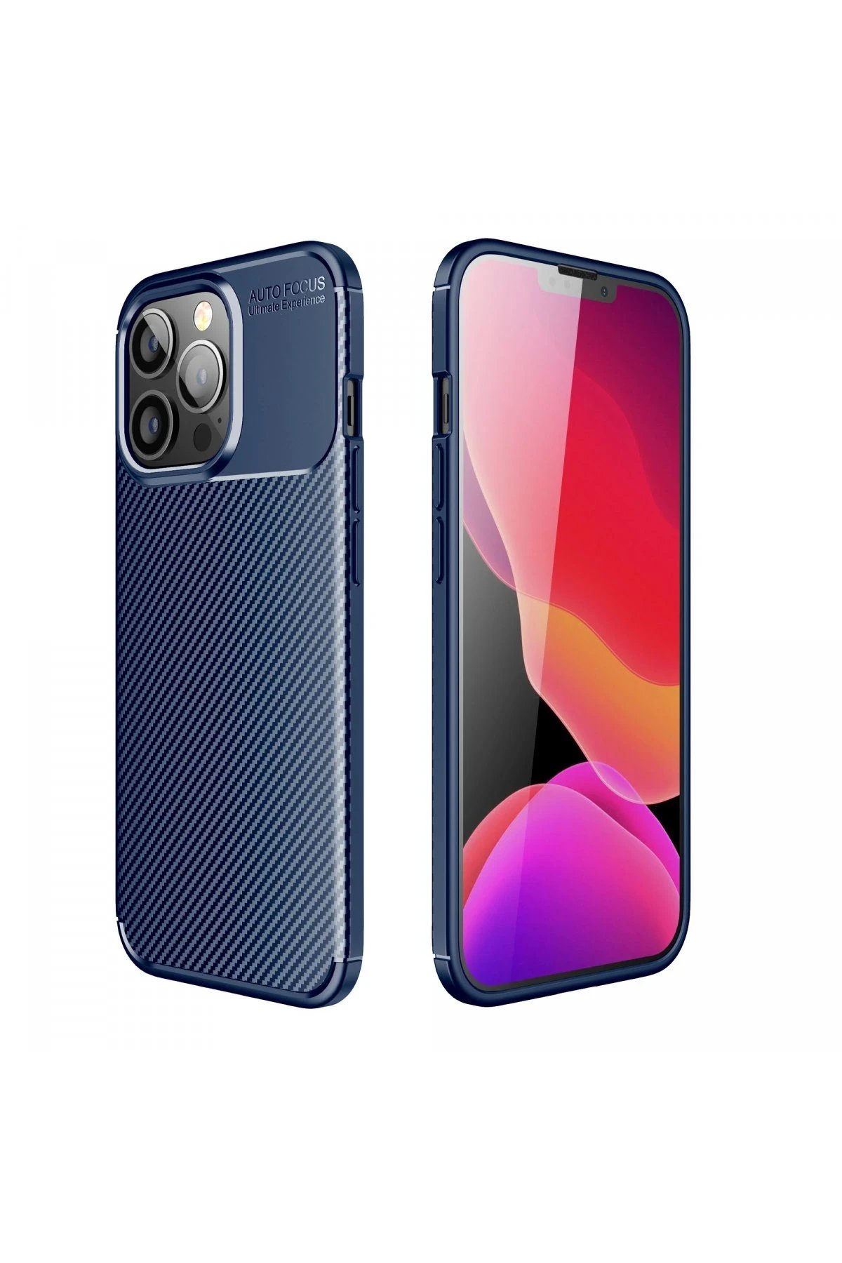 Newface iPhone 13 Pro Max Kılıf Auto Focus Karbon Kapak - Lacivert