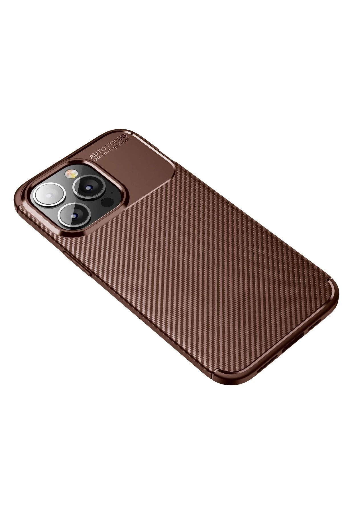 Newface iPhone 13 Pro Max Kılıf Auto Focus Karbon Kapak - Kahverengi