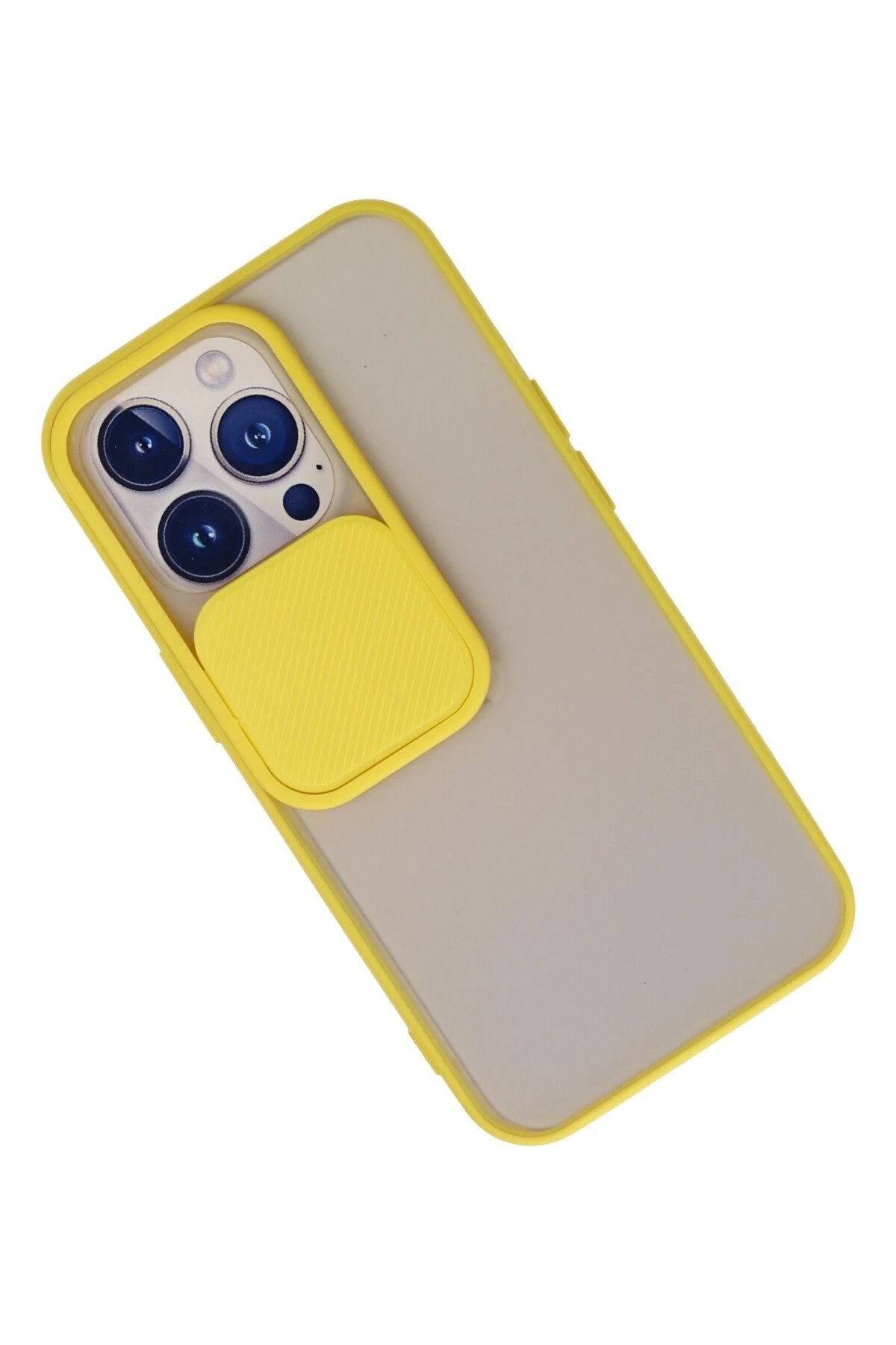 Newface iPhone 13 Pro Kılıf Palm Buzlu Kamera Sürgülü Silikon - Sarı