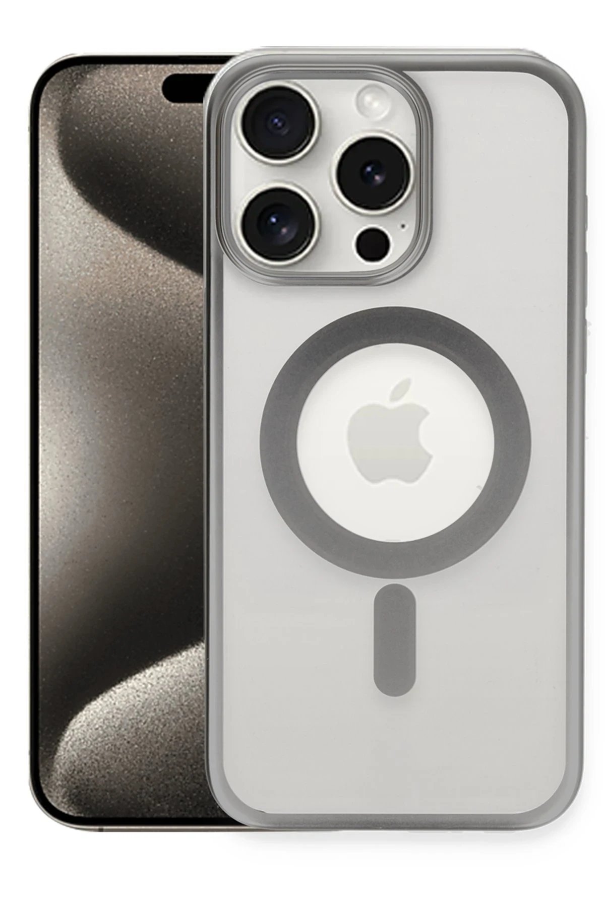 Newface iPhone 15 Pro Max Kılıf Erozi Magsafe Kapak - Gümüş