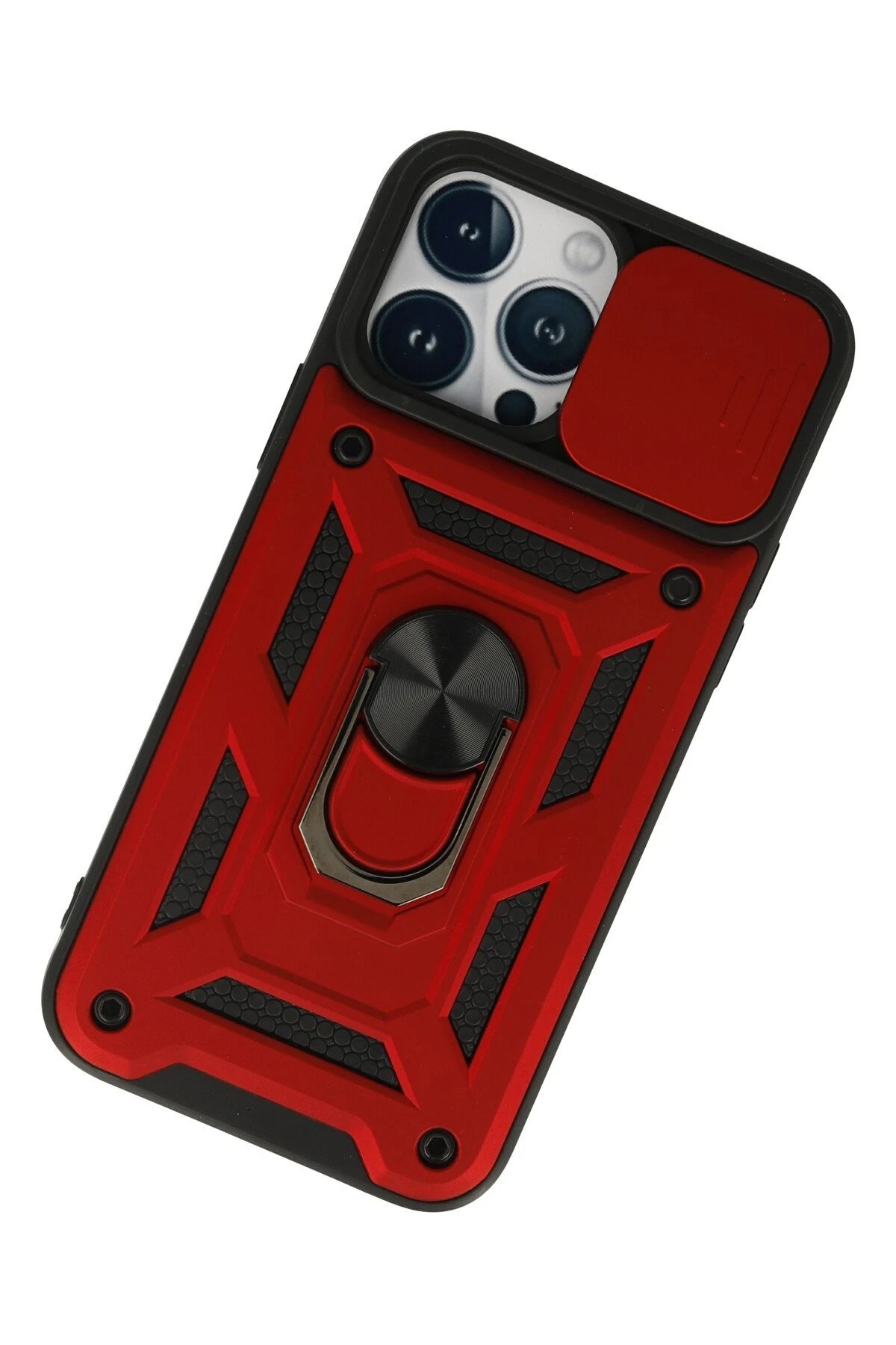 Newface iPhone 13 Pro Max Kılıf Pars Lens Yüzüklü Silikon - Kırmızı