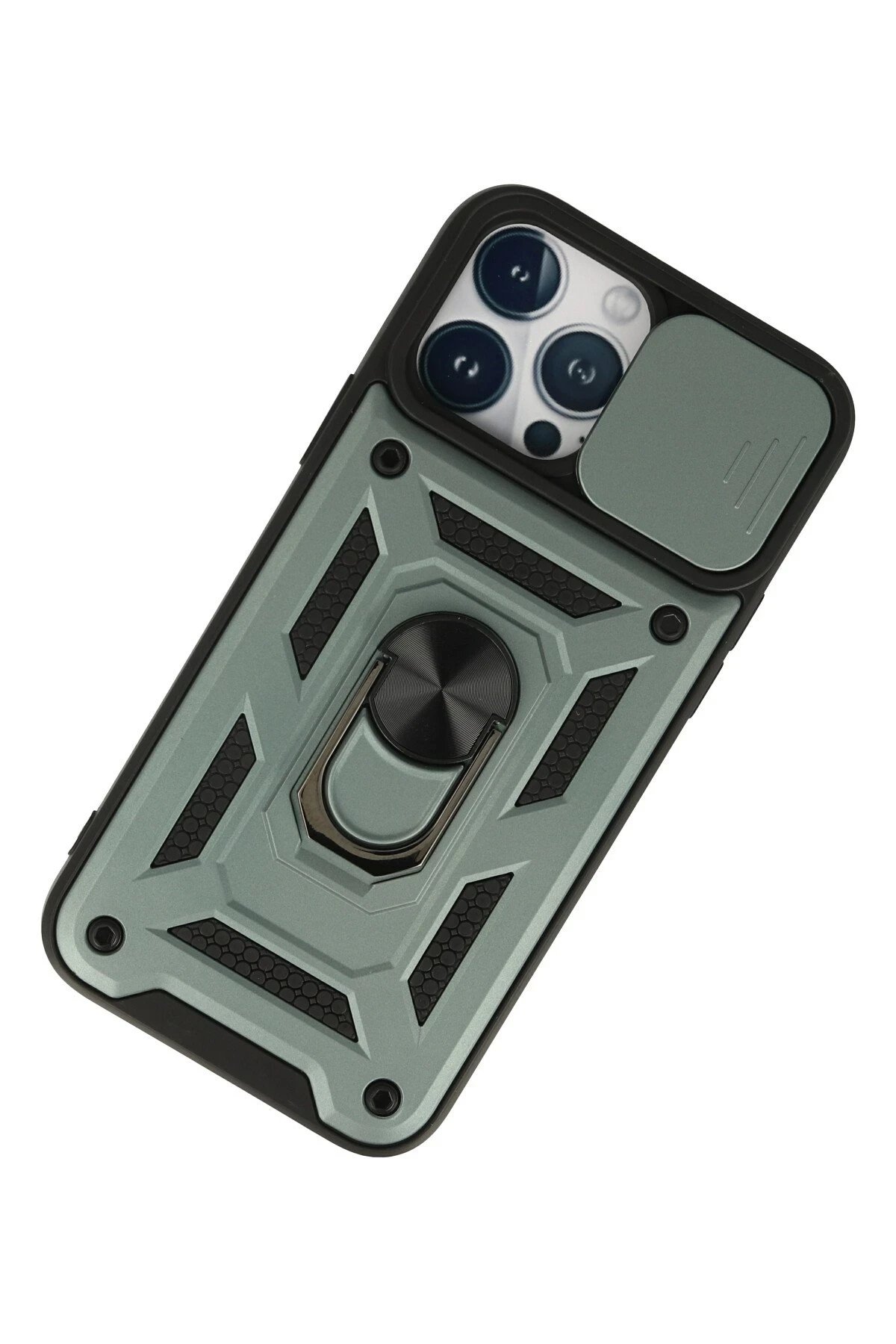 Newface iPhone 13 Pro Max Kılıf Pars Lens Yüzüklü Silikon - Yeşil