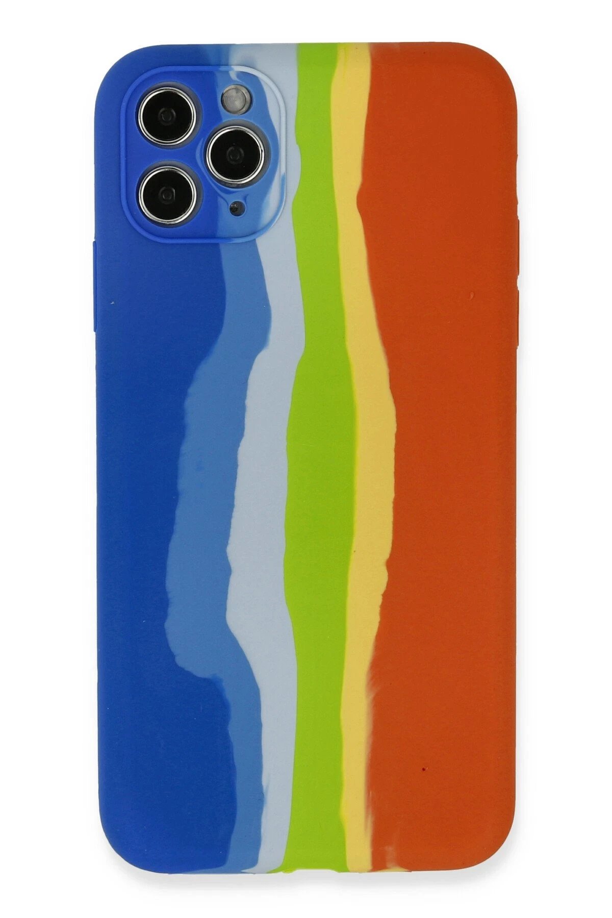 Newface iPhone 11 Pro Kılıf Ebruli Lansman Silikon - Mavi-Turuncu