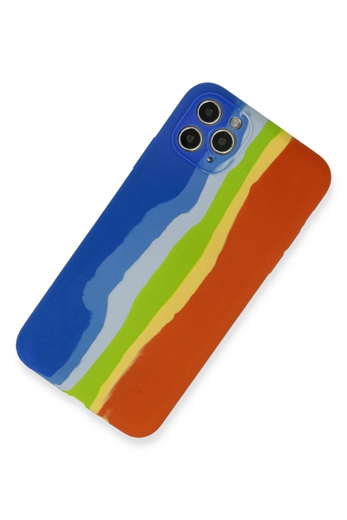 Newface iPhone 11 Pro Kılıf Ebruli Lansman Silikon - Mavi-Turuncu