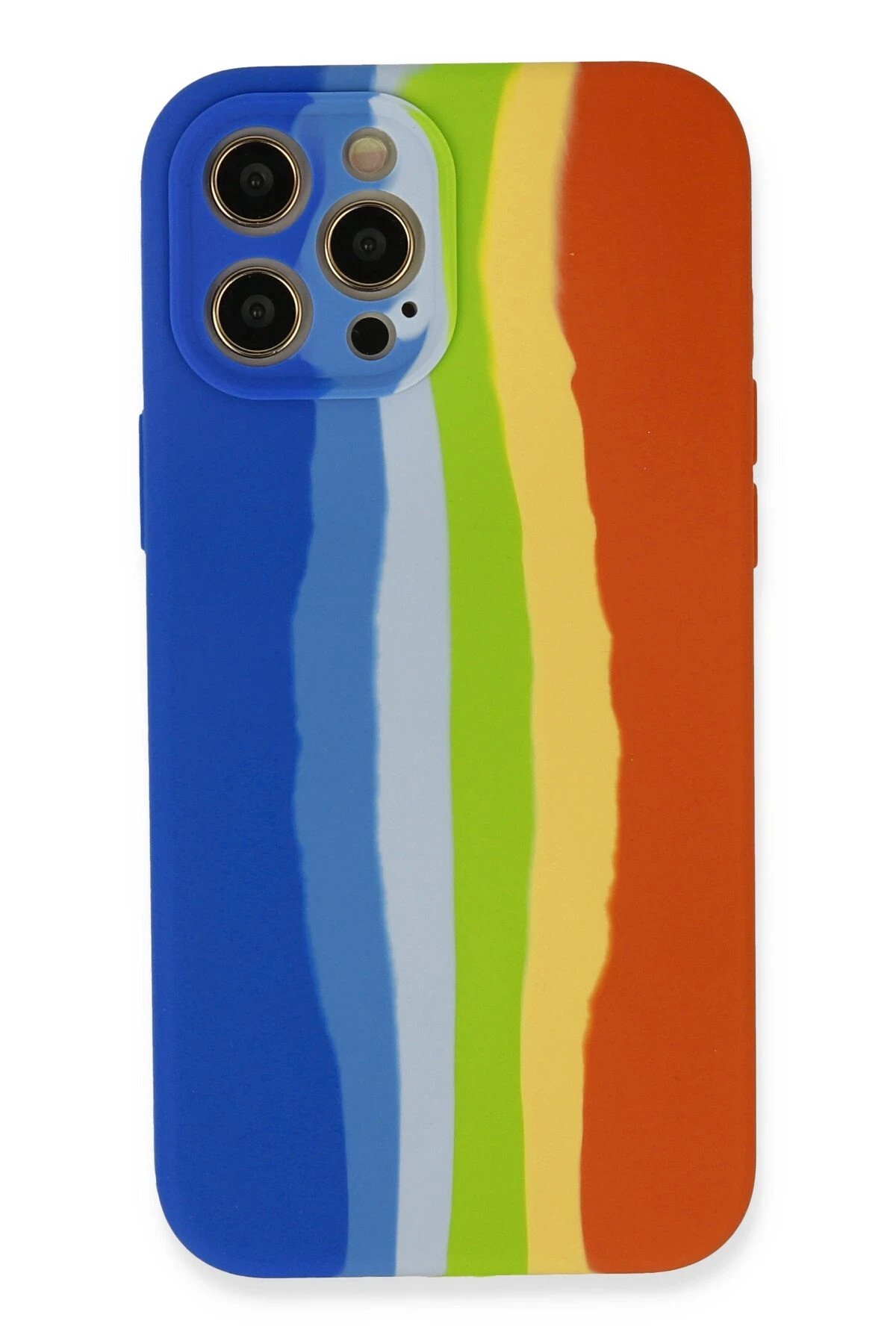 Newface iPhone 12 Pro Kılıf Ebruli Lansman Silikon - Mavi-Turuncu