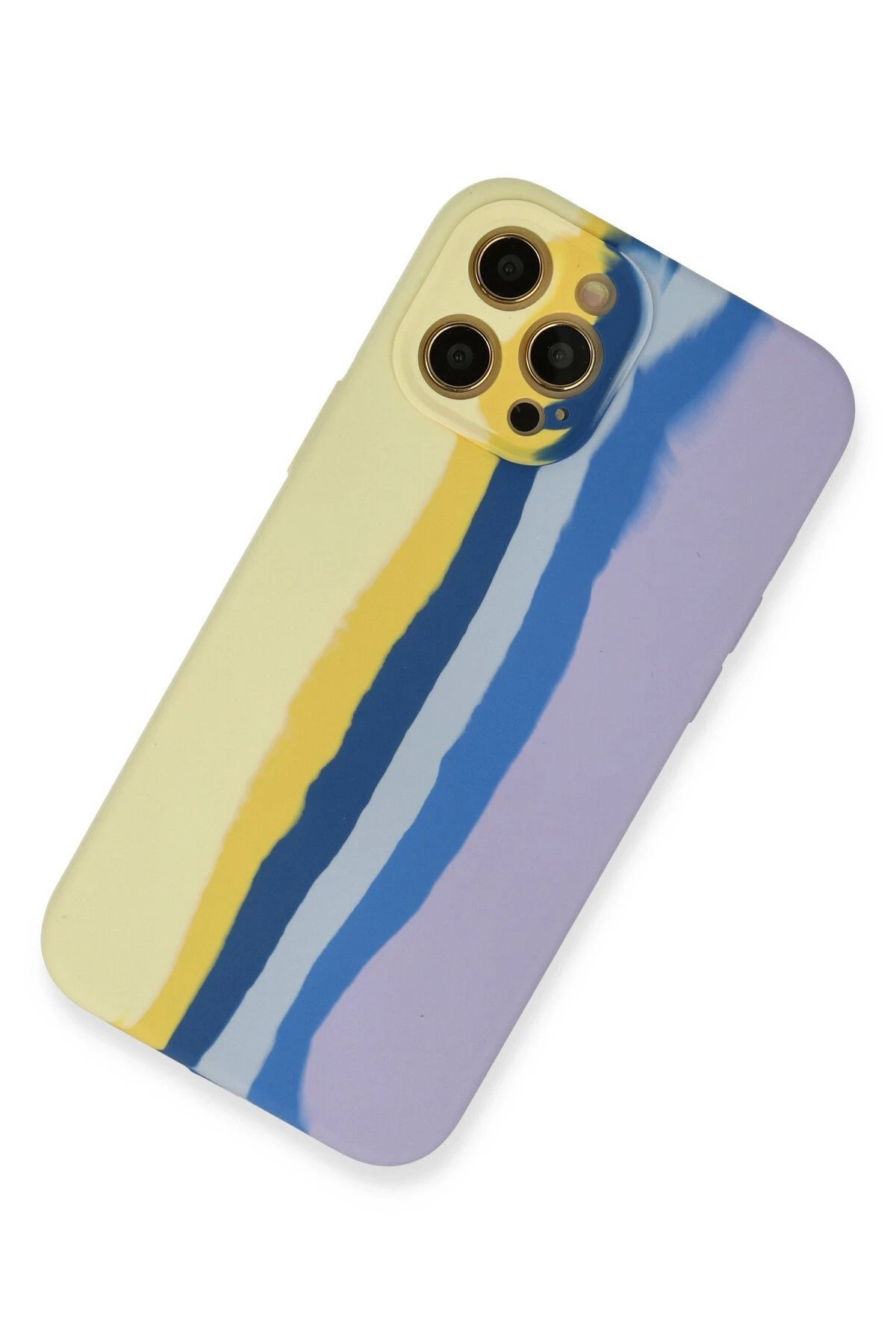 Newface iPhone 12 Pro Max Kılıf Ebruli Lansman Silikon - Sarı-Lila