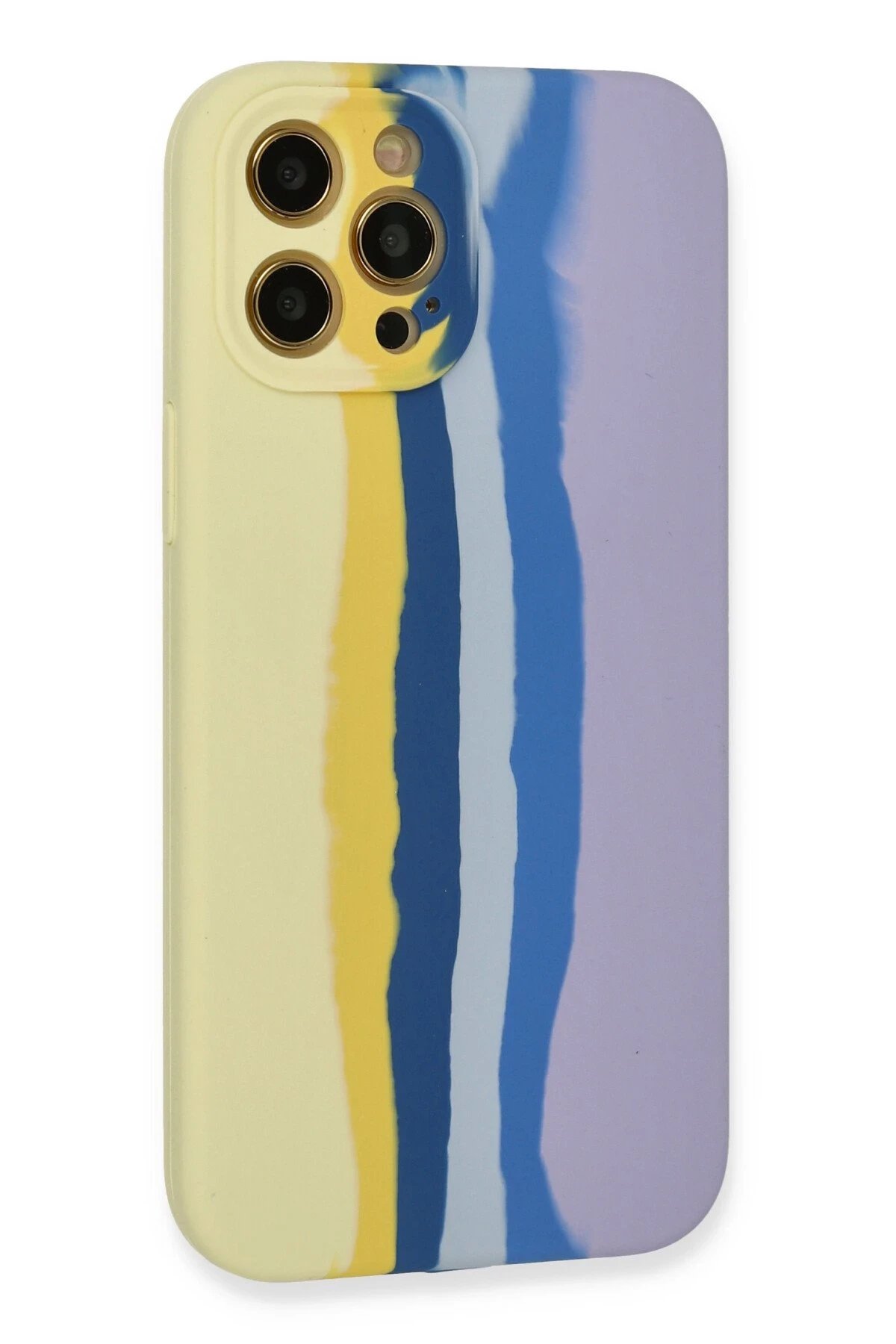 Newface iPhone 12 Pro Max Kılıf Ebruli Lansman Silikon - Sarı-Lila