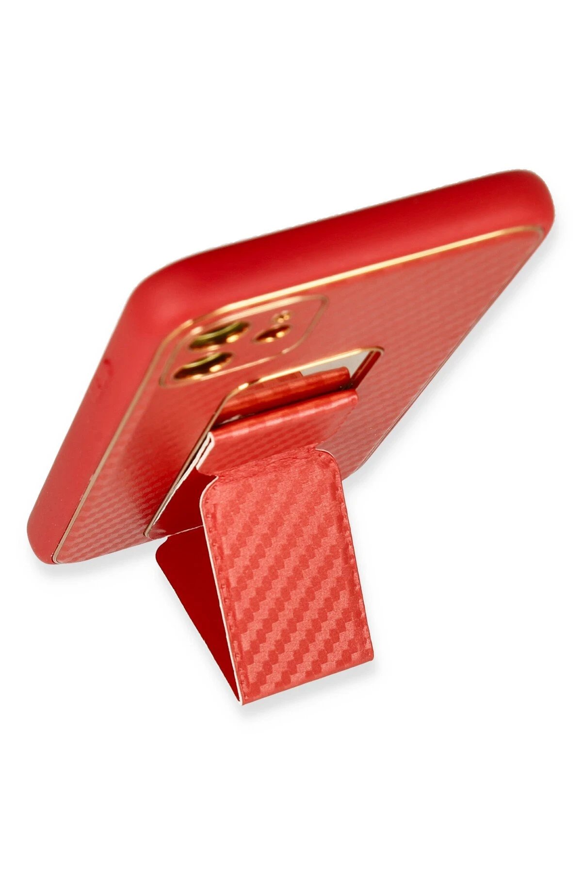 Newface iPhone 12 Kılıf Coco Karbon Standlı Kapak - Kırmızı