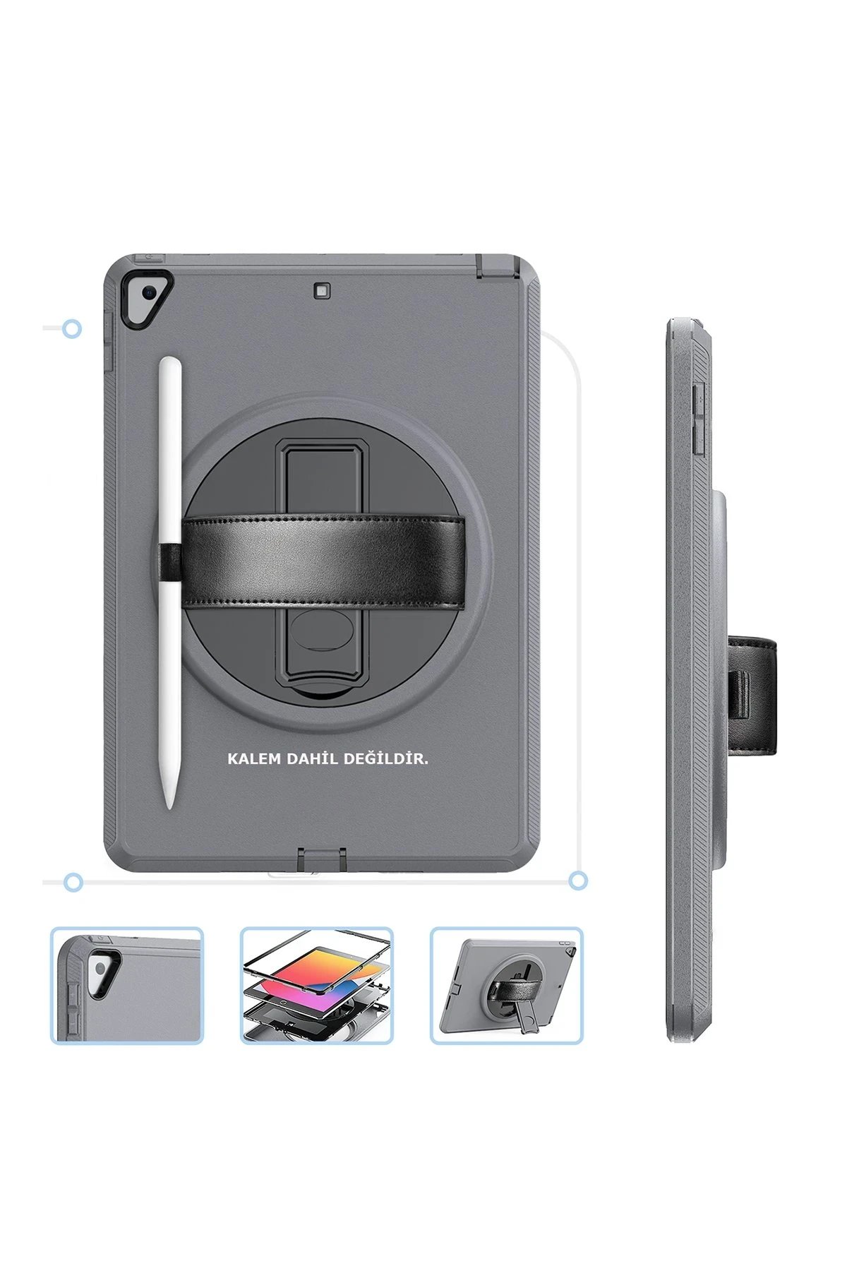 Newface iPad 10.2 (7.nesil) Kılıf Hand Strap Tablet Kılıfı - Gri