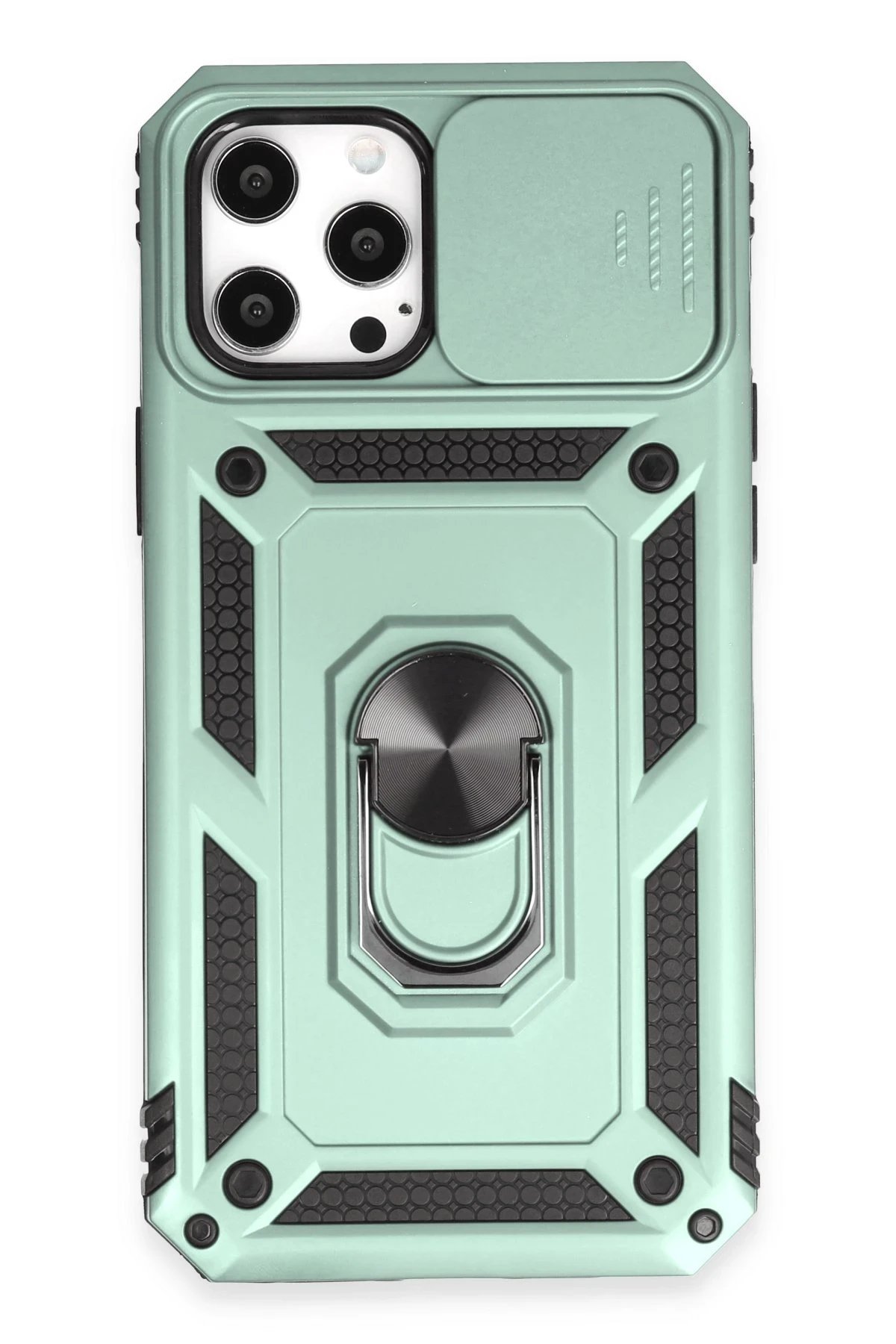 Newface iPhone 12 Pro Max Kılıf Pars Lens Yüzüklü Silikon - Yeşil