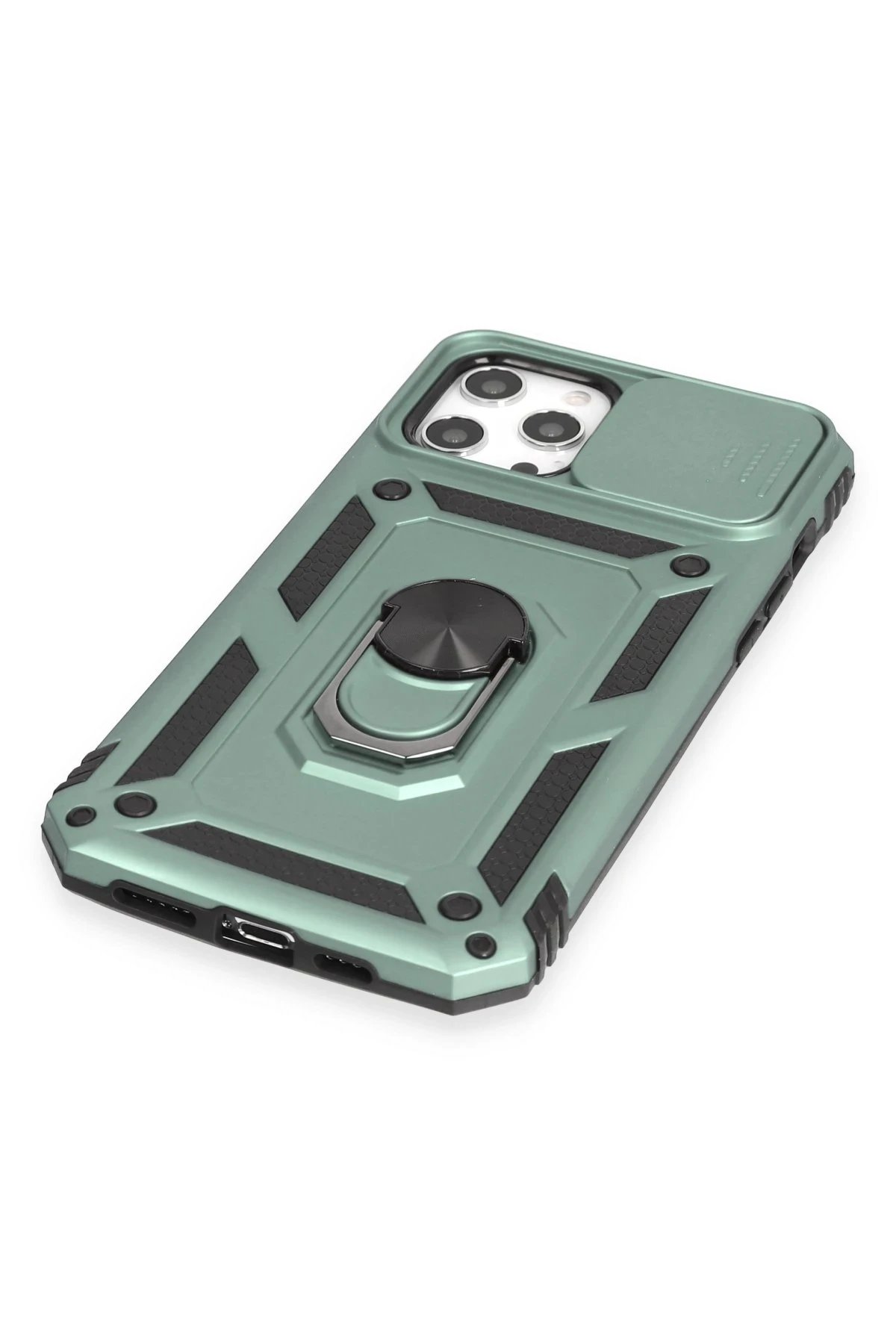 Newface iPhone 12 Pro Max Kılıf Pars Lens Yüzüklü Silikon - Yeşil