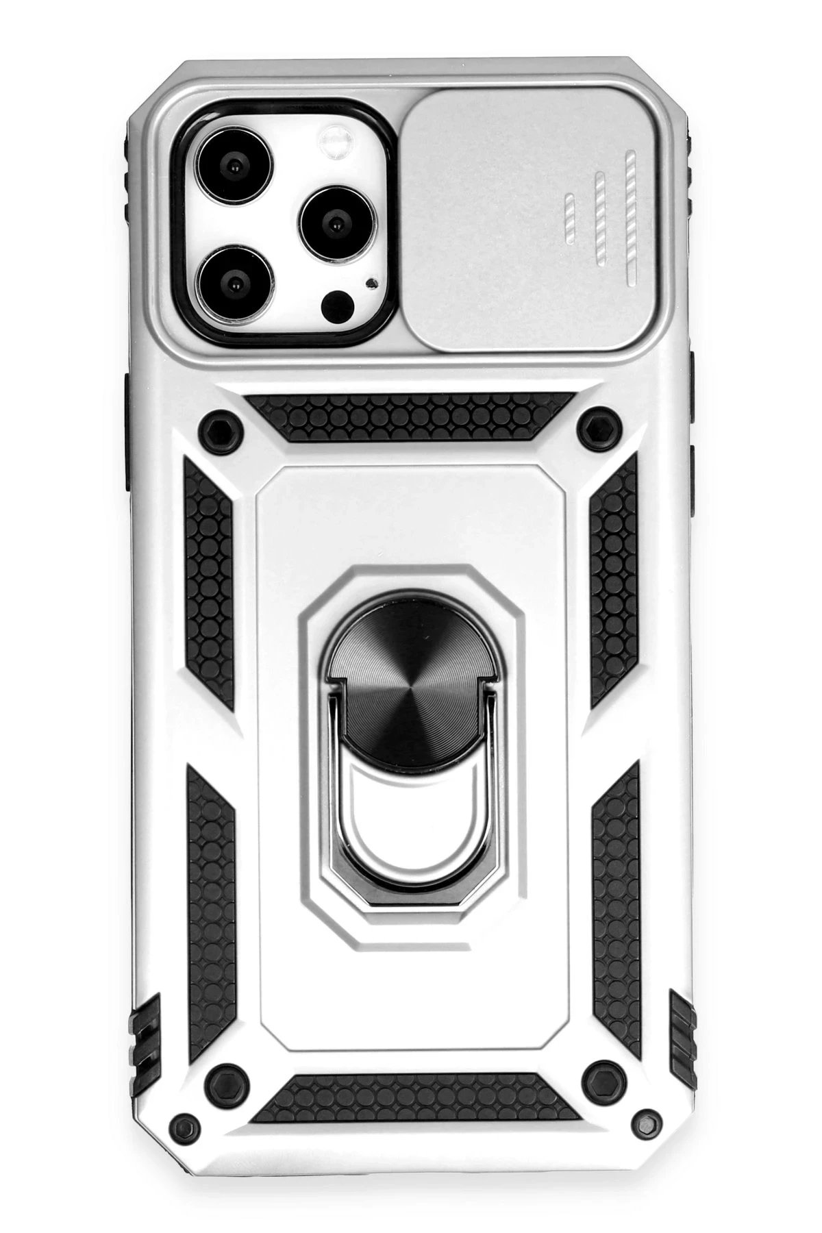 Newface iPhone 12 Pro Max Kılıf Pars Lens Yüzüklü Silikon - Gümüş